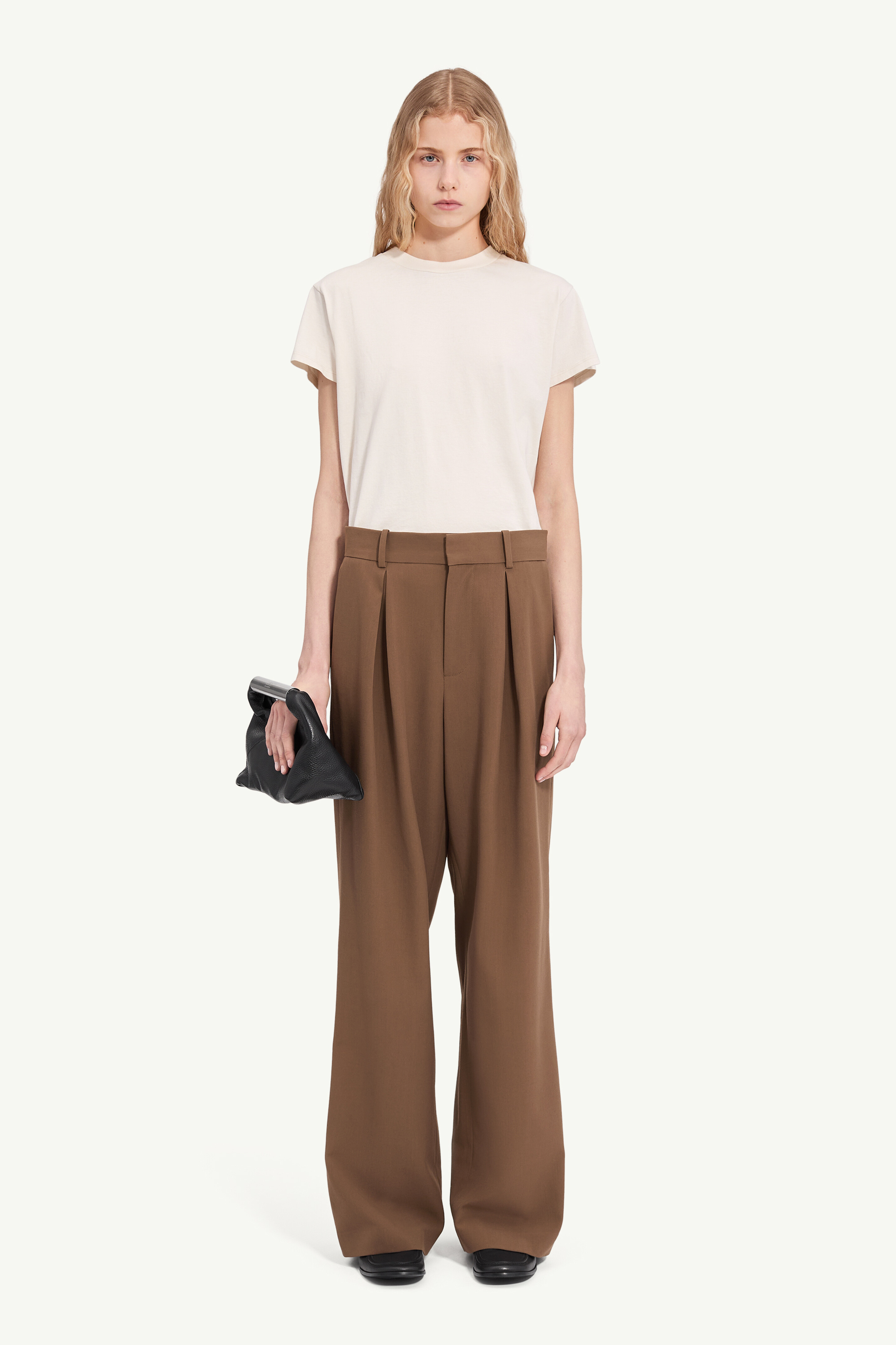 Mannequin label wool blend pleated trousers