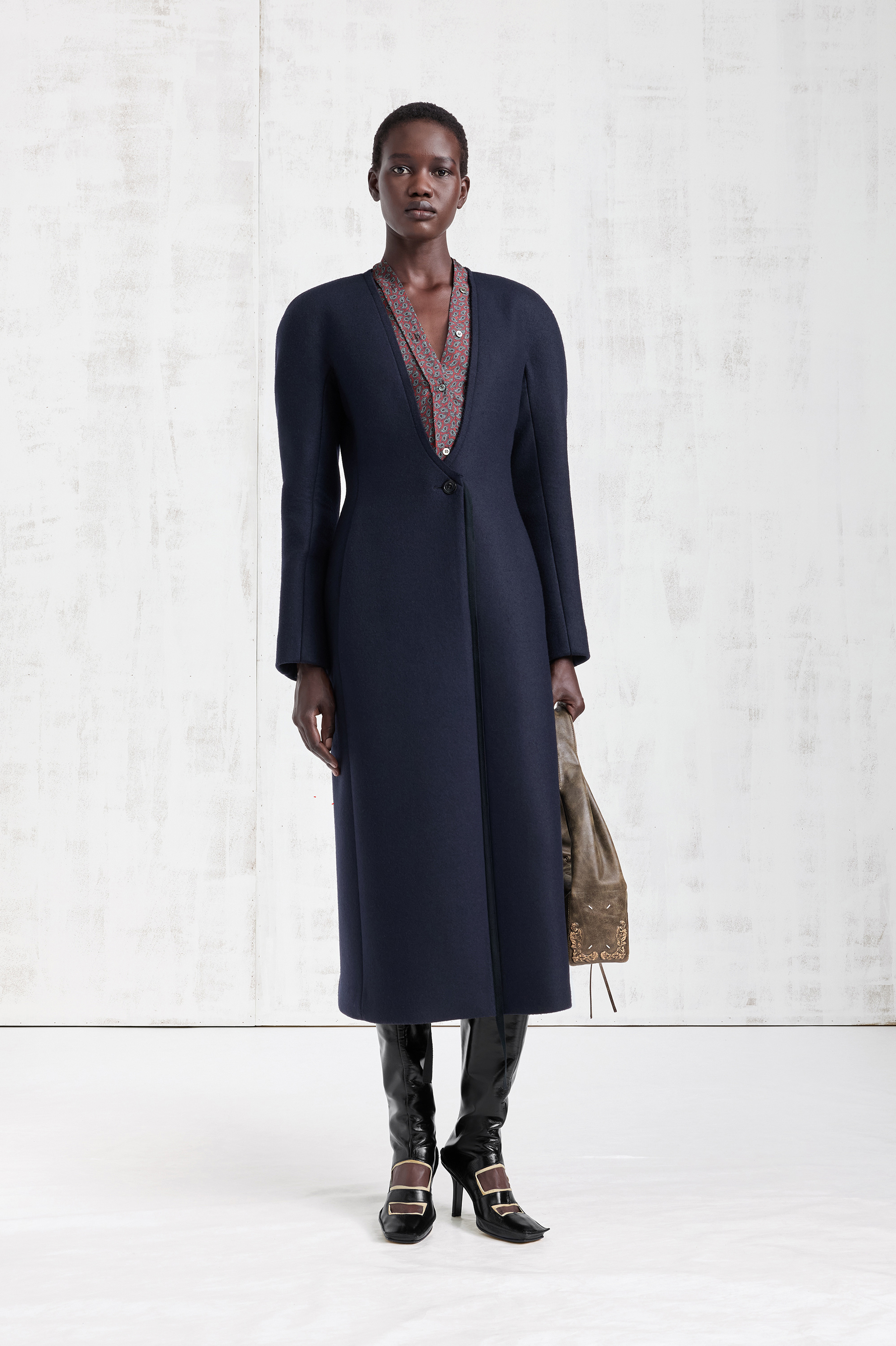 Collarless Virgin Wool Coat