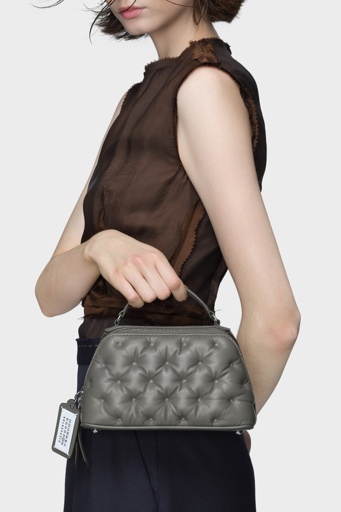 Gray Leather Glam Slam Trapezoid Bag | Maison Margiela