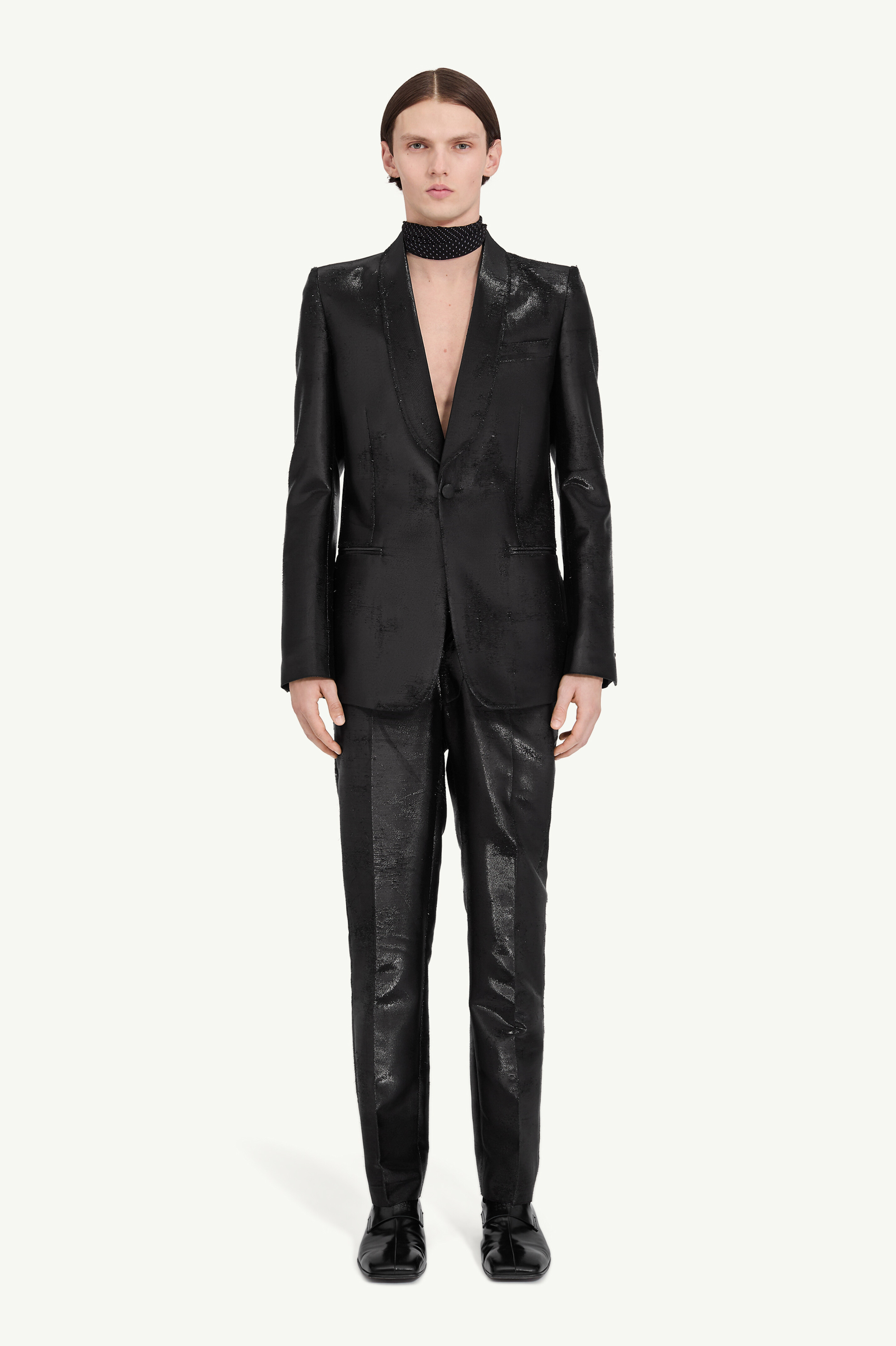 Distressed jacquard trousers