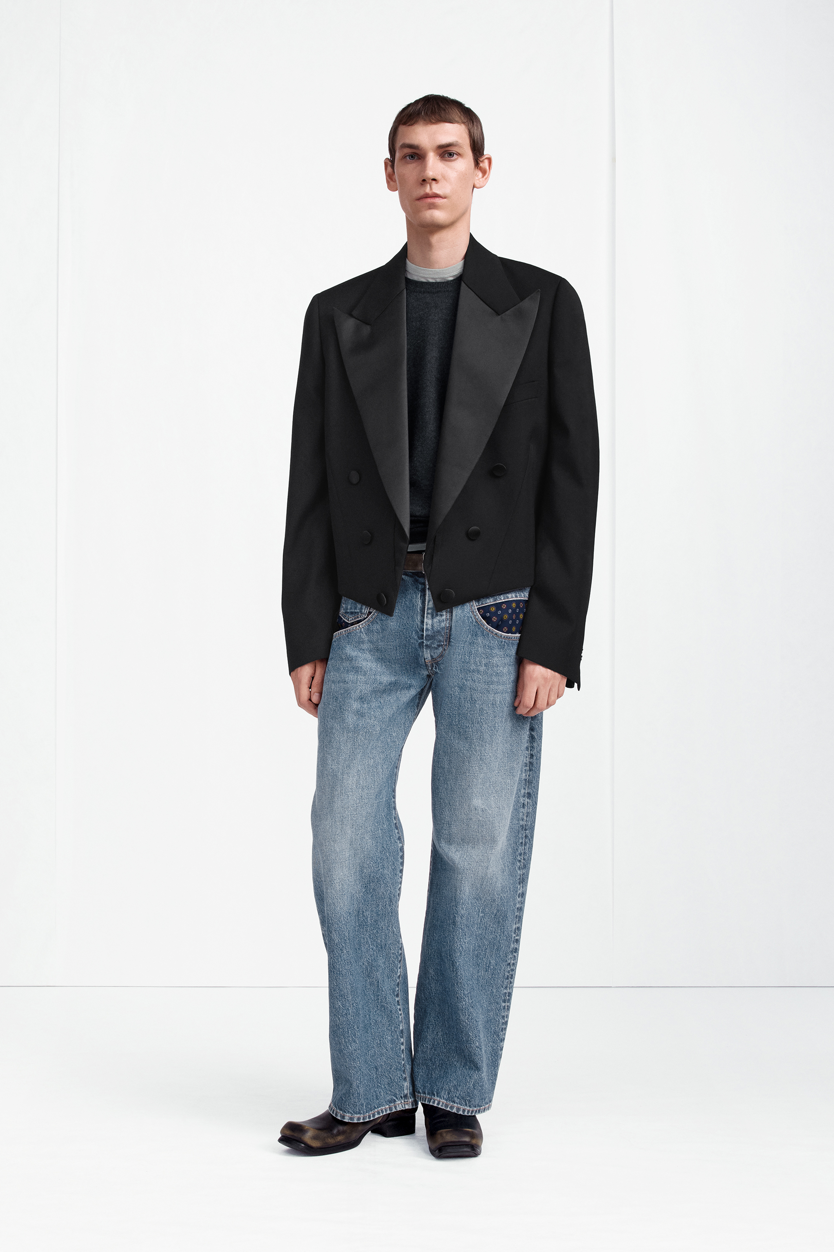 Cropped Double-Breasted Tuxedo Jacket