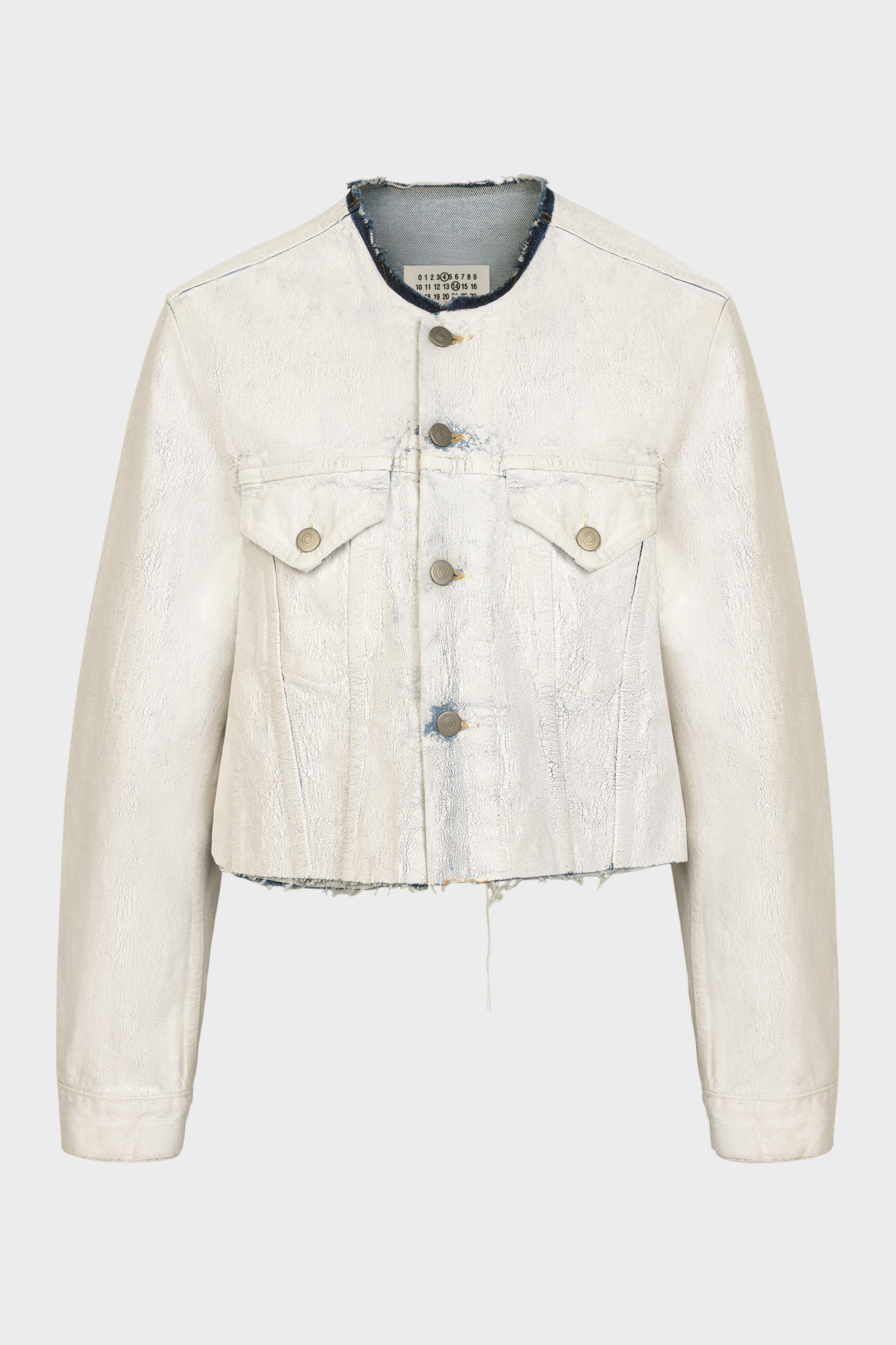 Cropped Collarless Denim Jacket