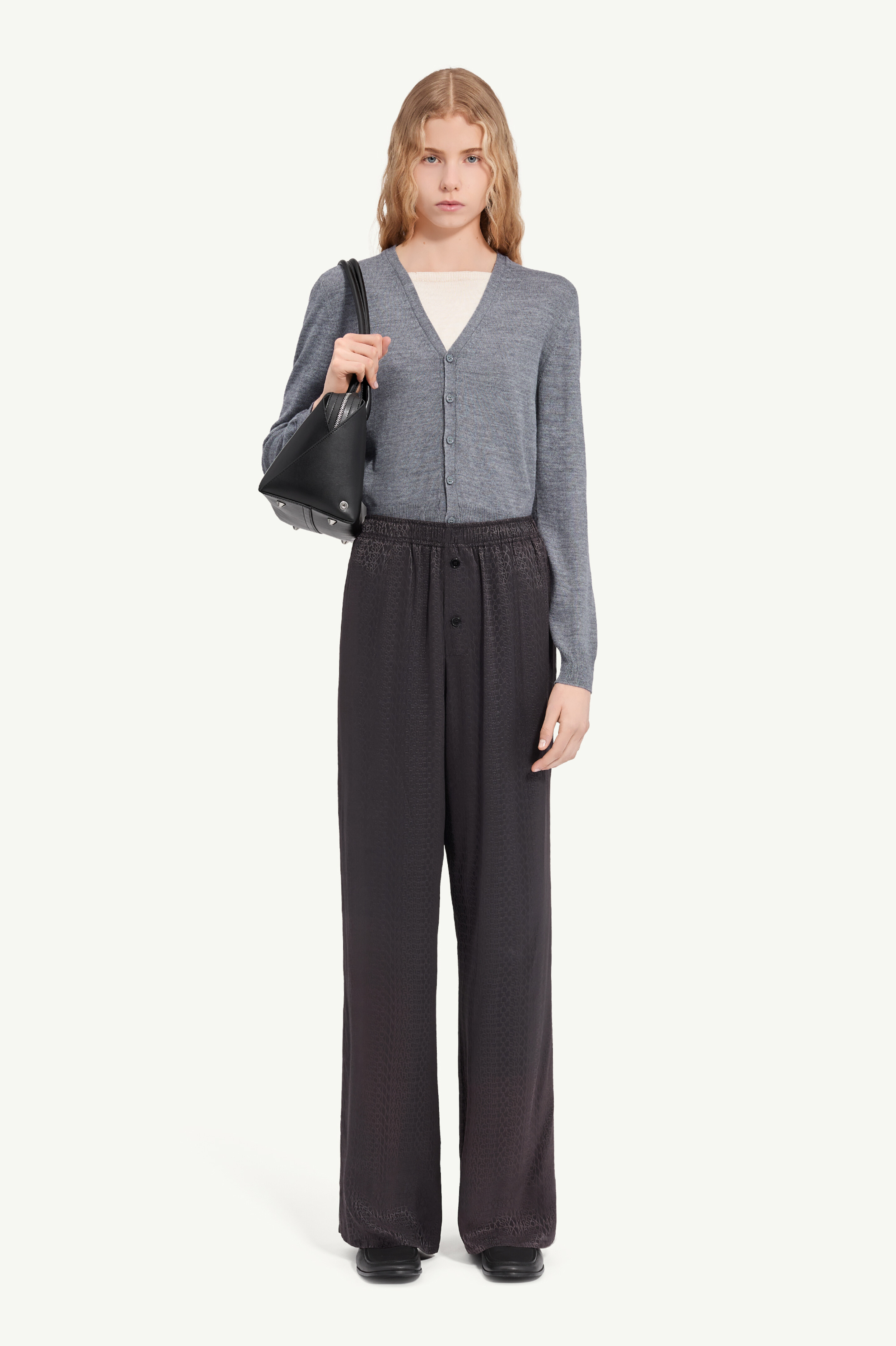 Pantalon en viscose m&eacute;lang&eacute;e et tissage jacquard