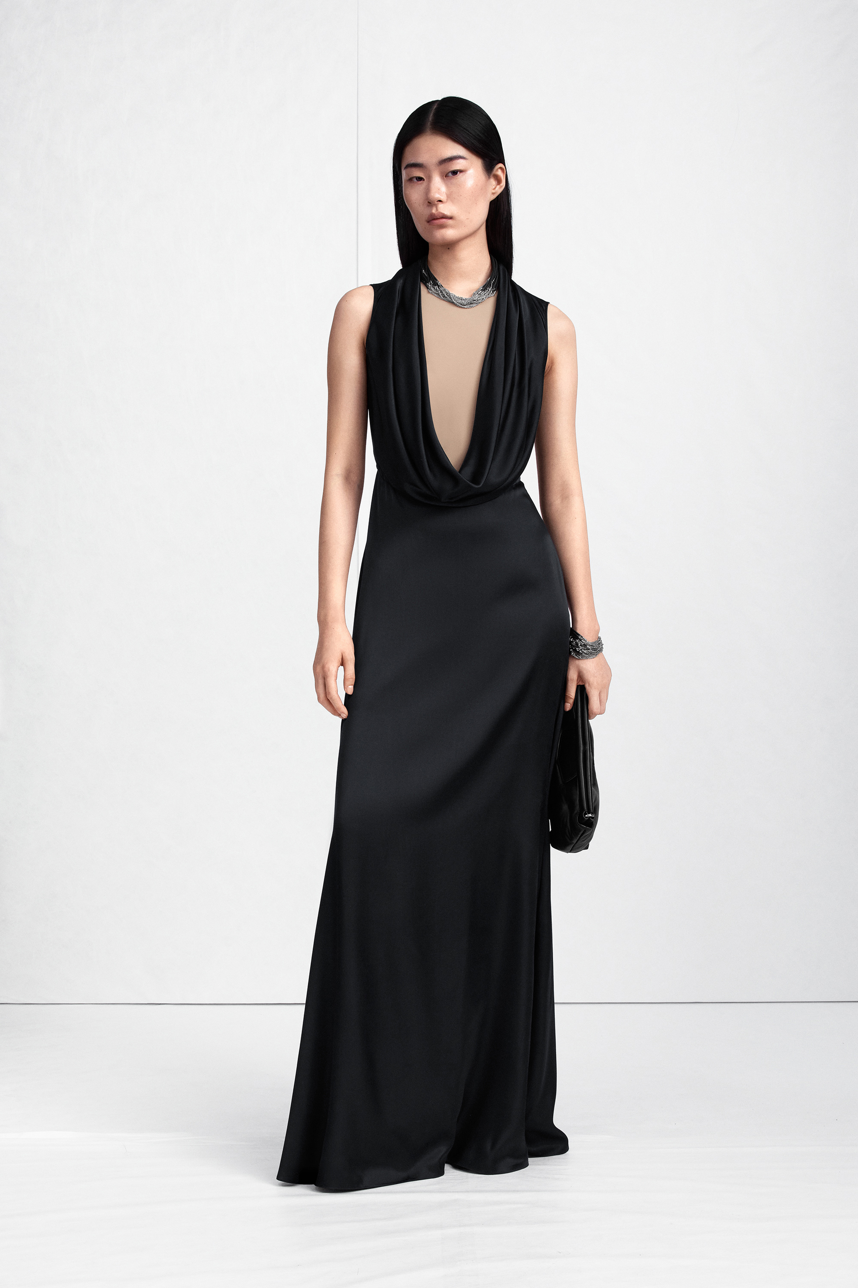 Cowl-Neck Satin Maxi Dress