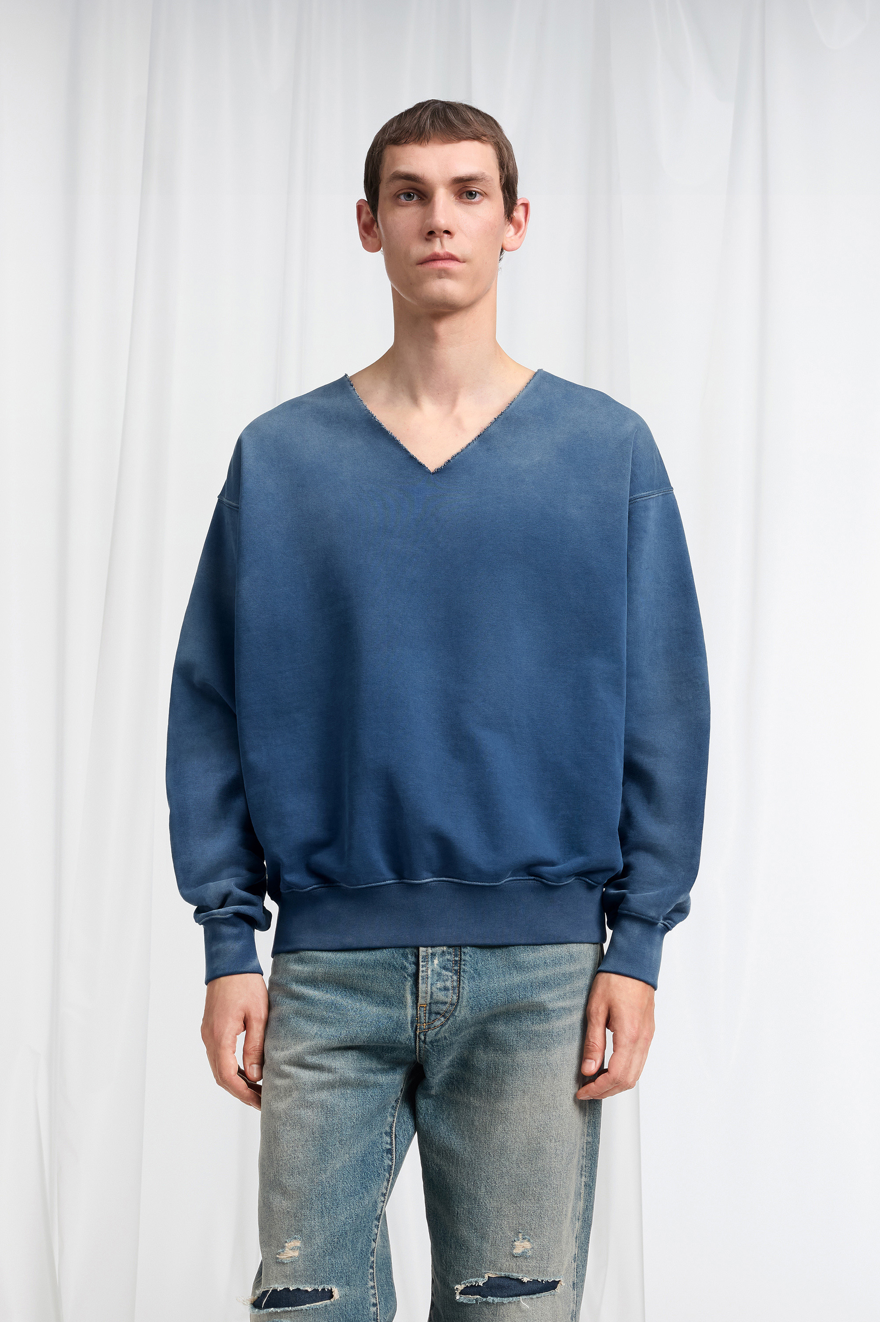Washed V-Neck Cotton Sweatshirt