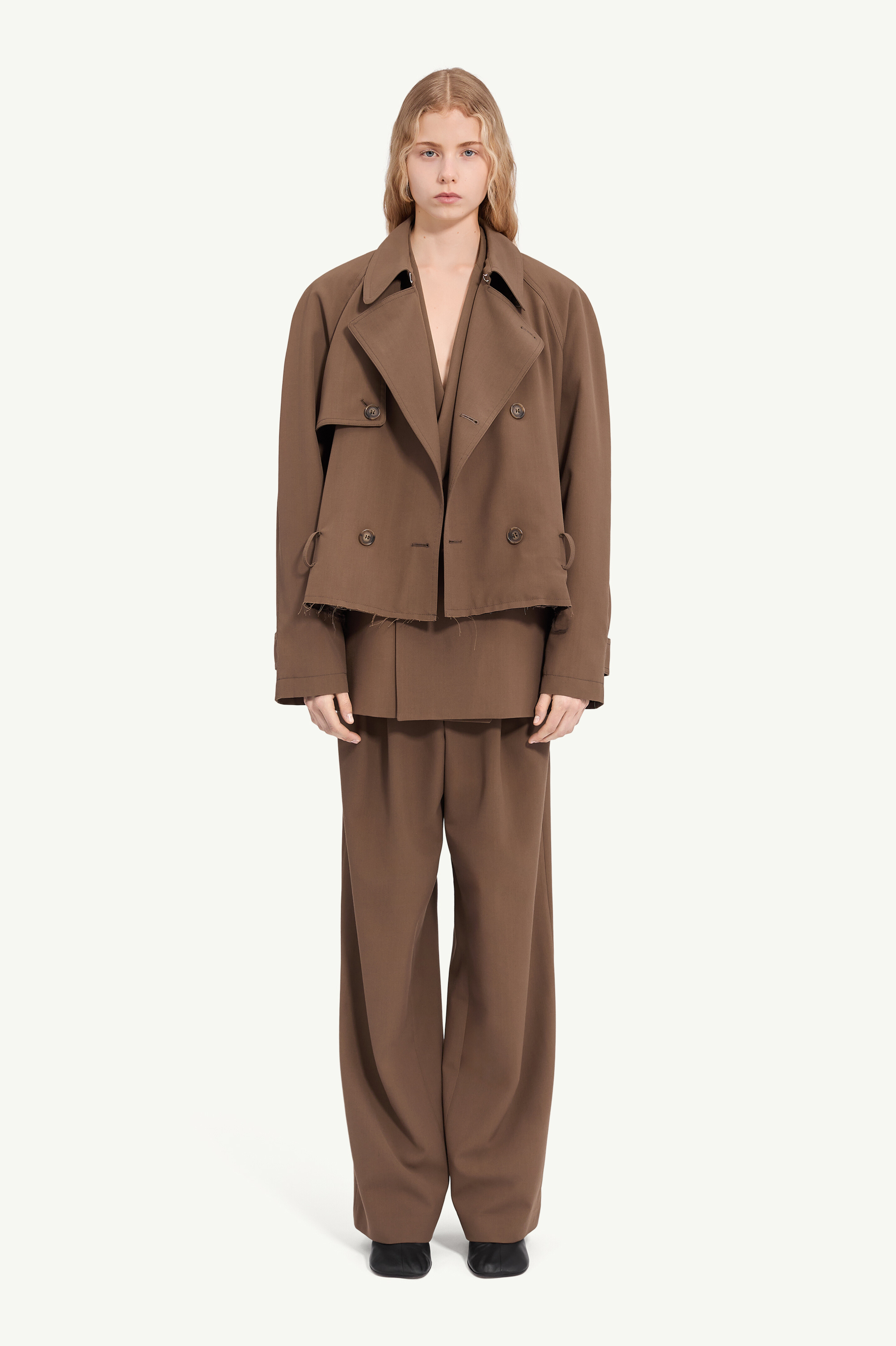 Belted wool blend jacket