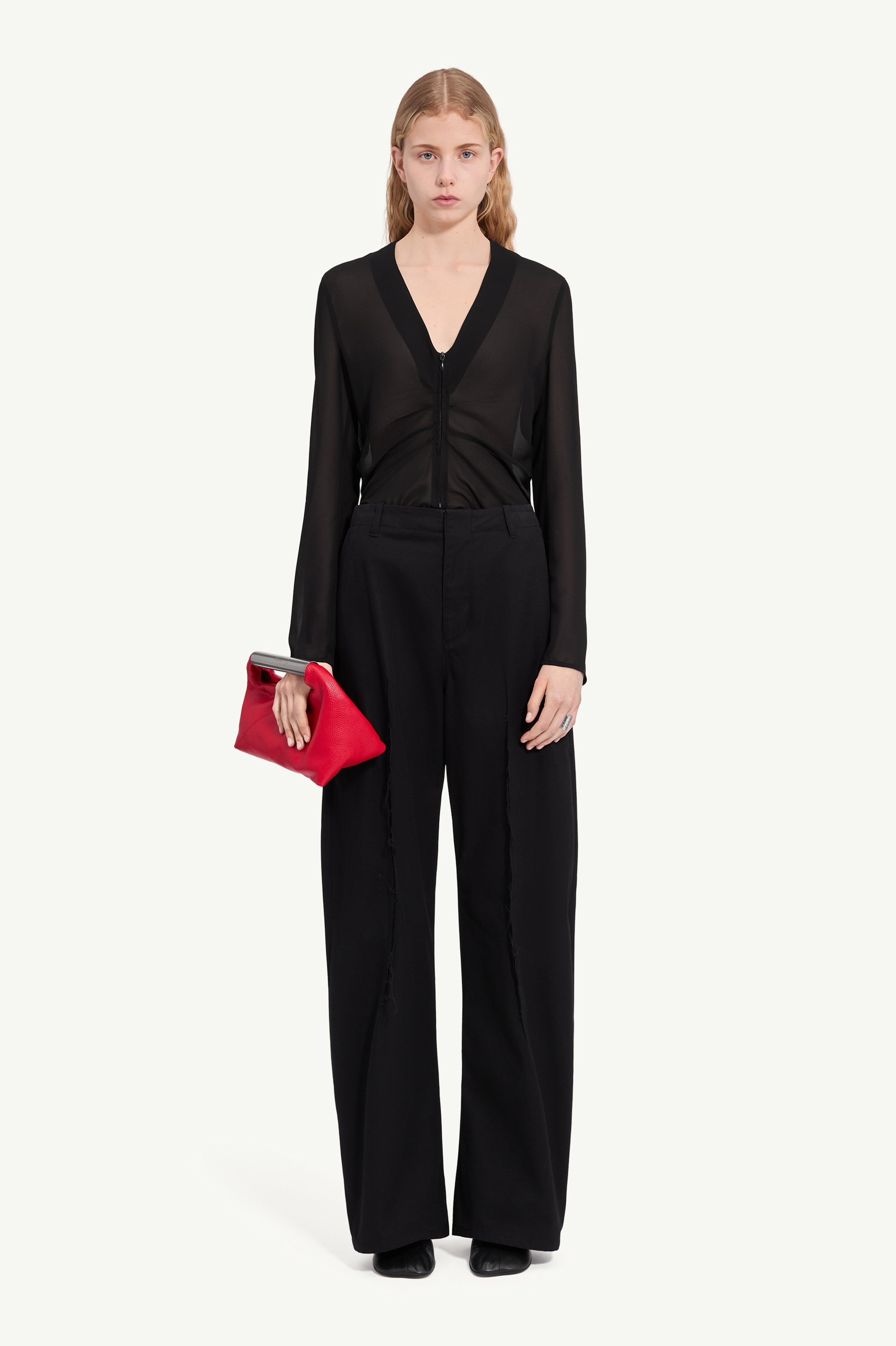 Light cotton twill wide-leg trousers