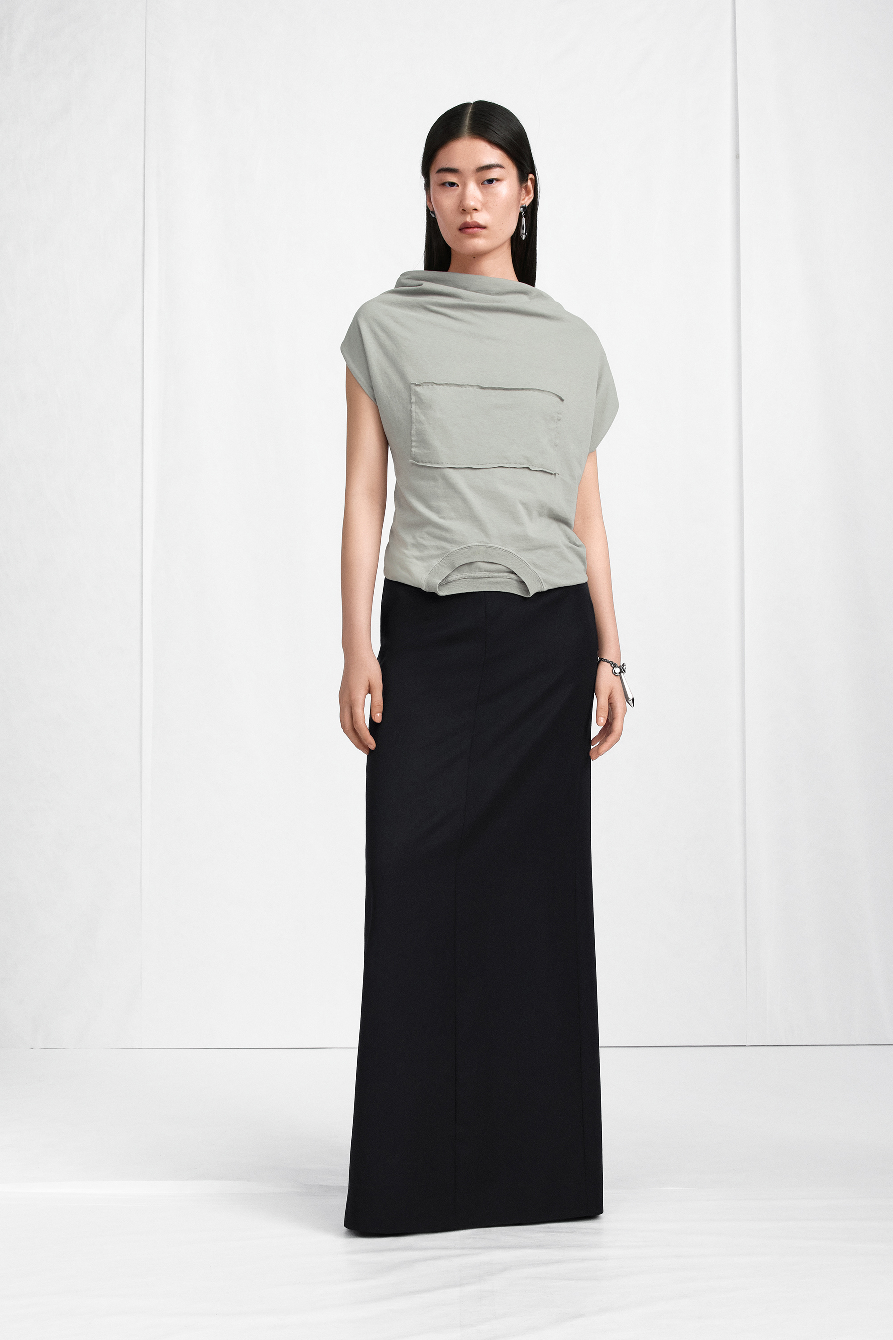 High-Waist Virgin Wool Column Skirt