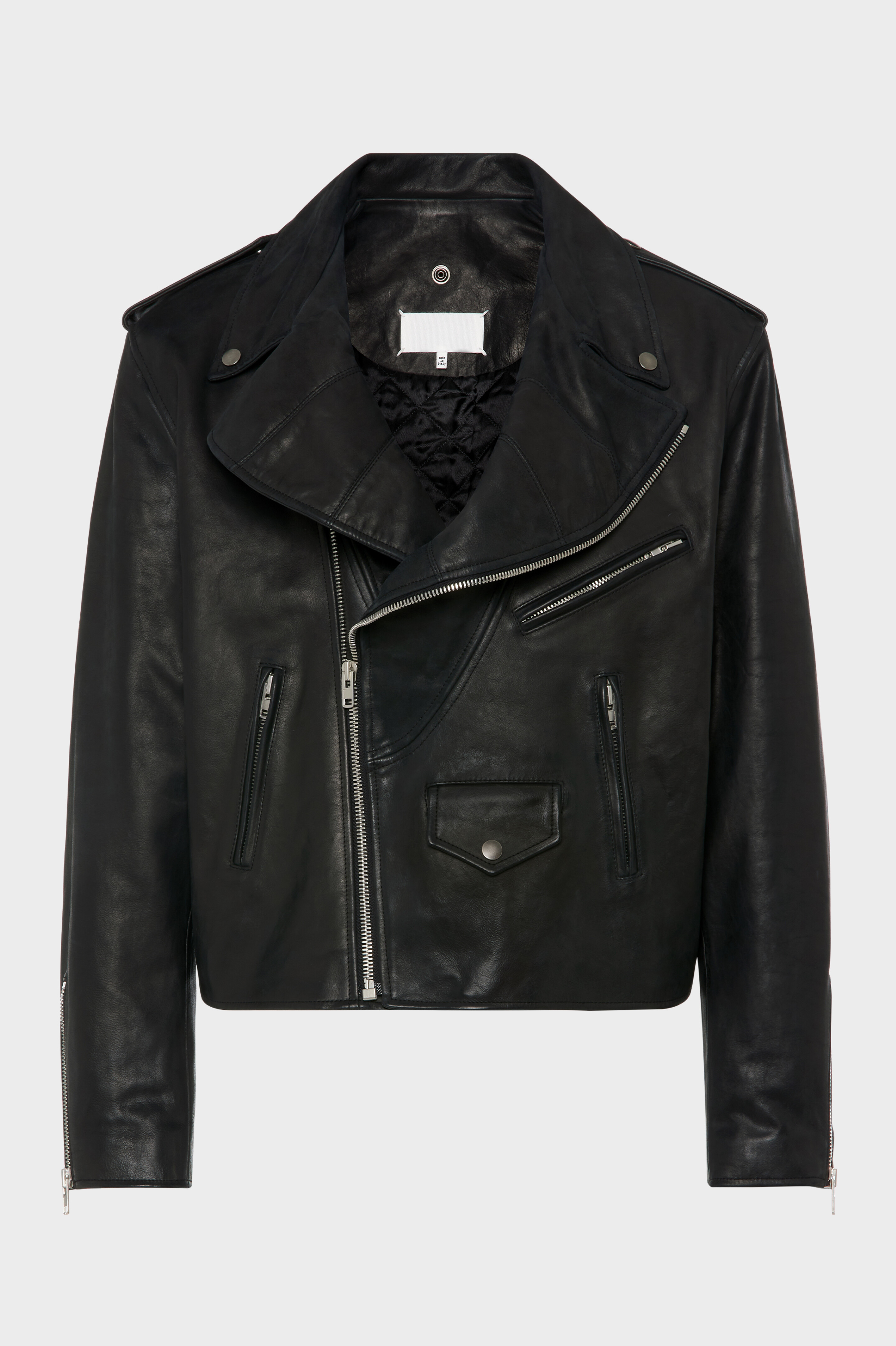 Folded Collar Leather Biker Jacket