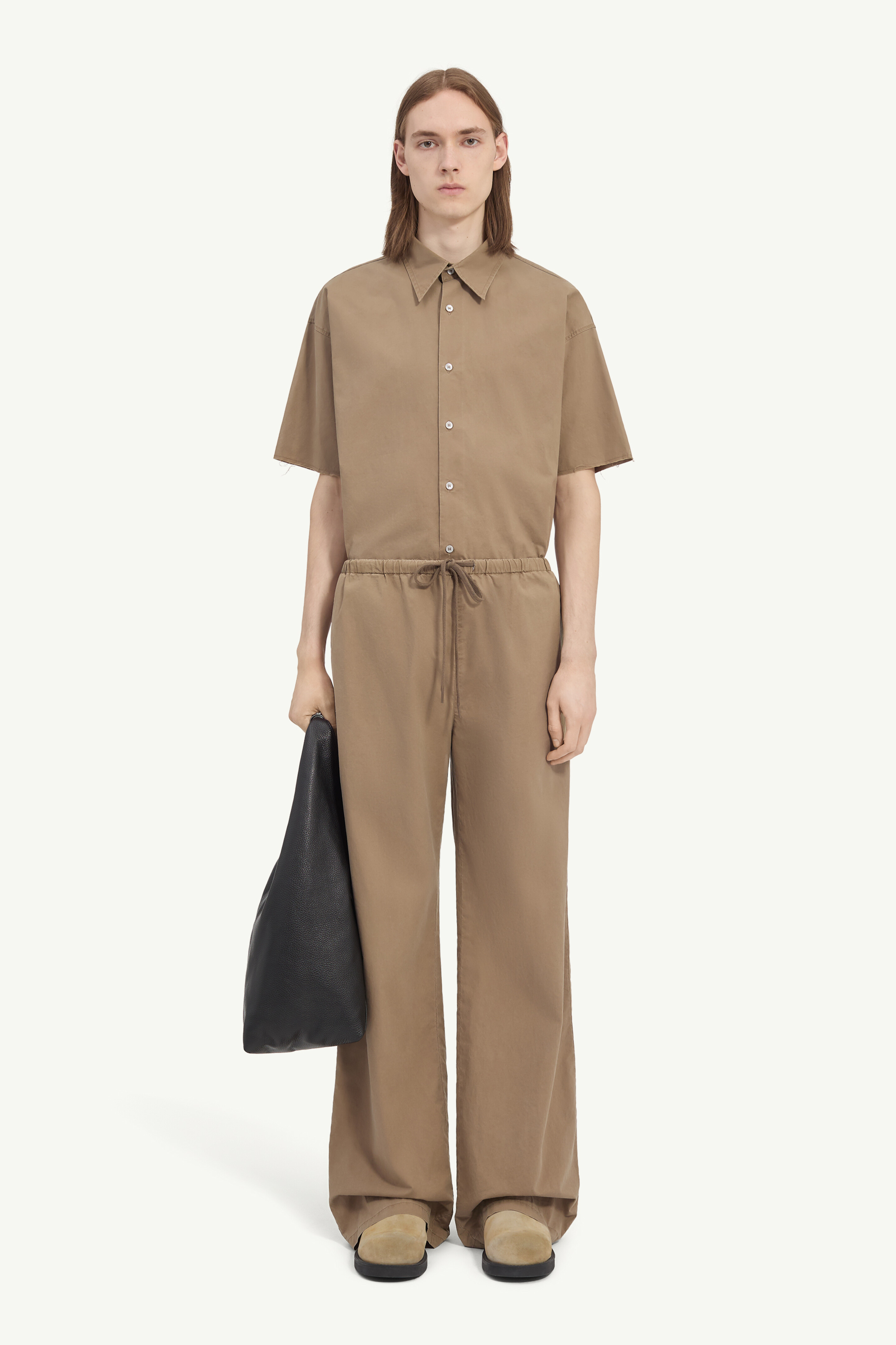Drawstring washed cotton trousers
