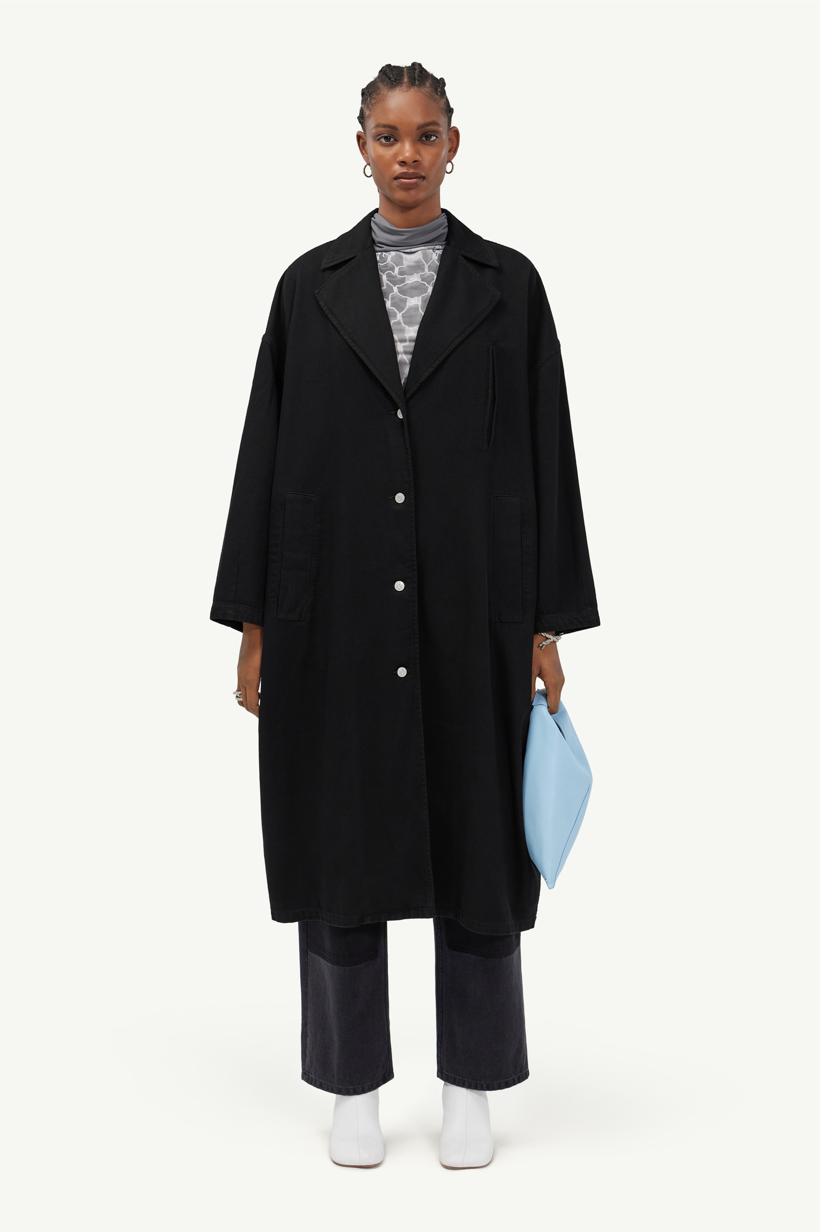 Oversized indigo denim coat