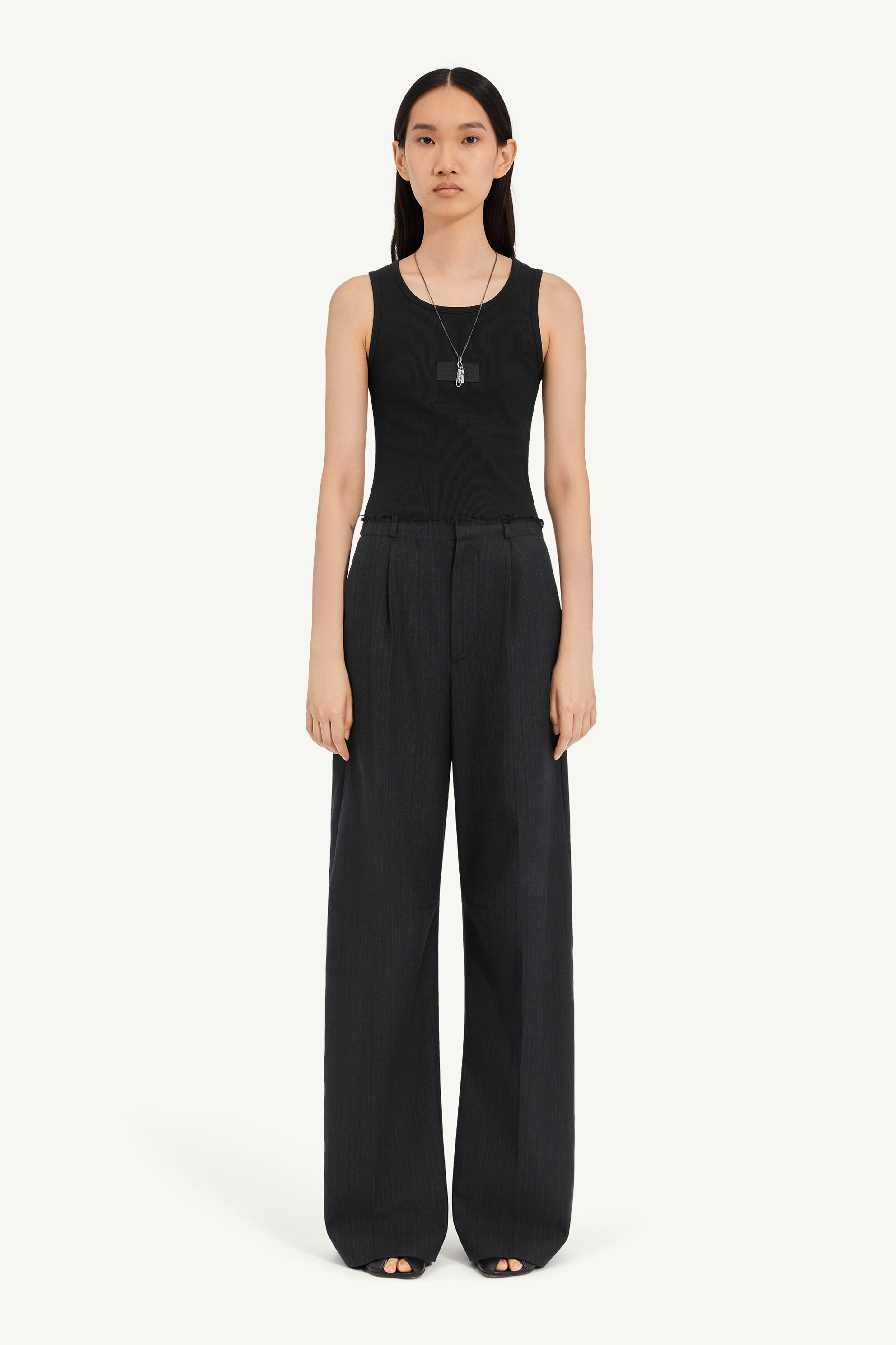 Pinstripe wool wide-leg trousers