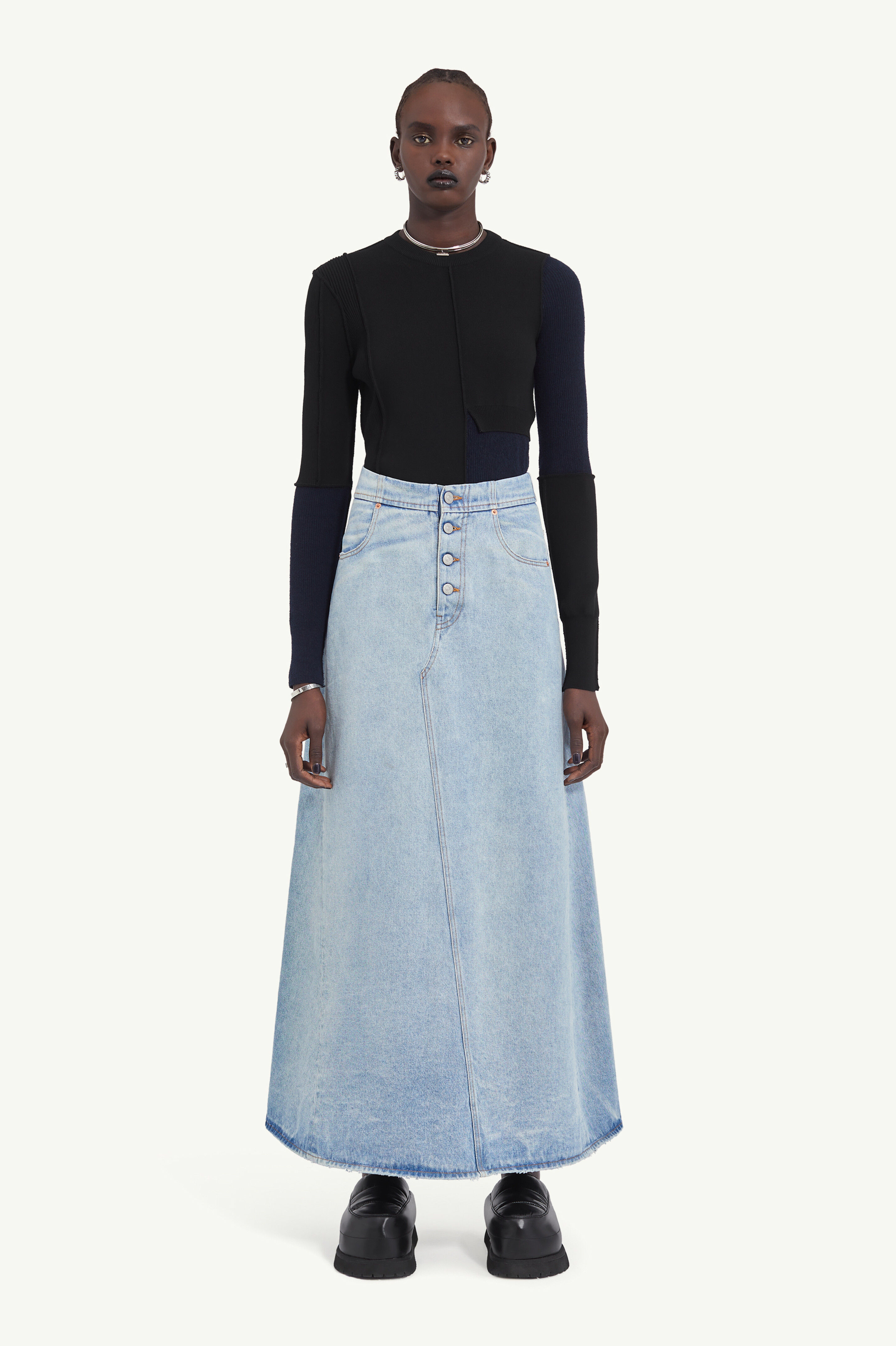 Long denim skirt