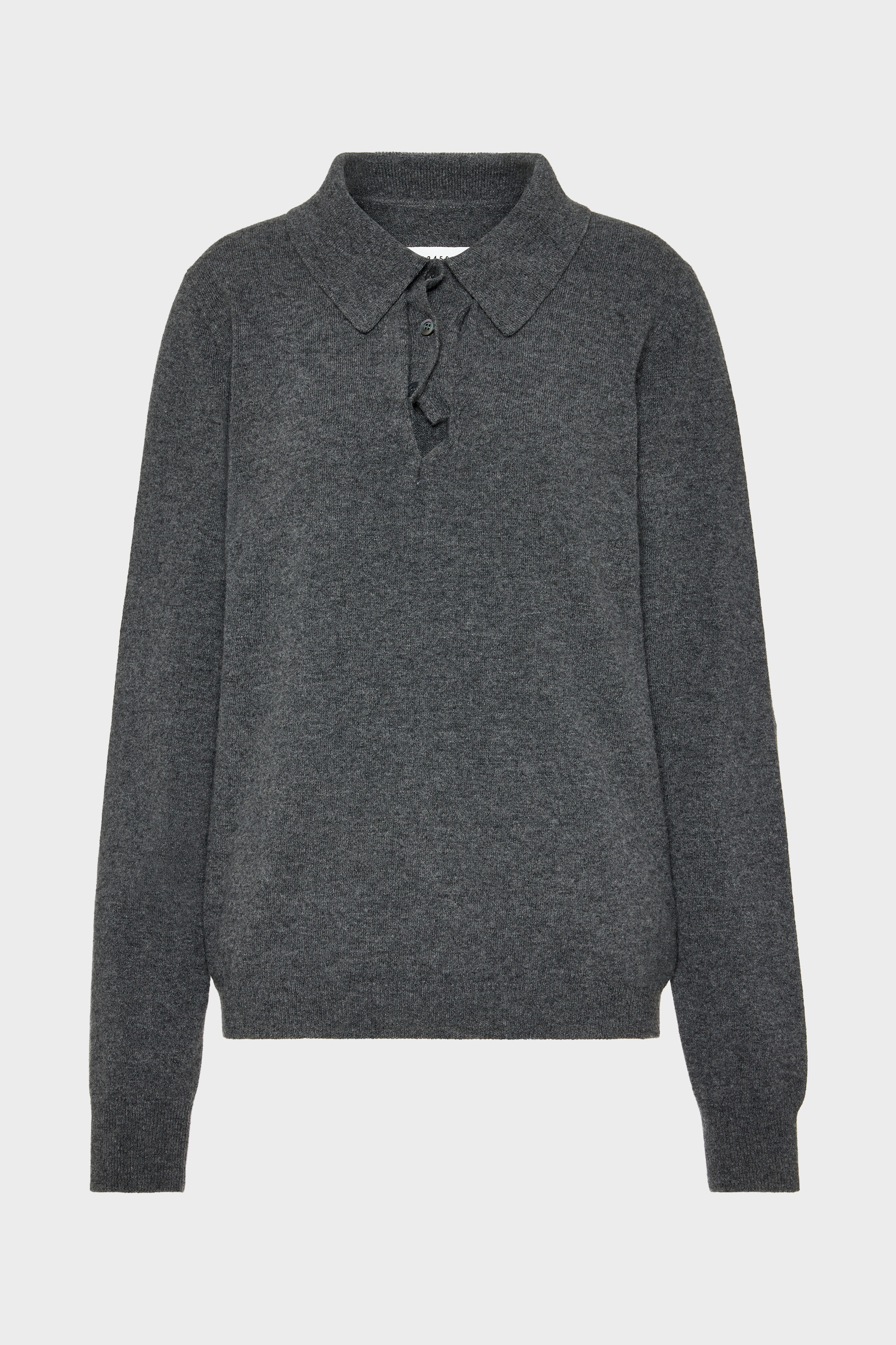Draped Collar Wool Polo Sweater