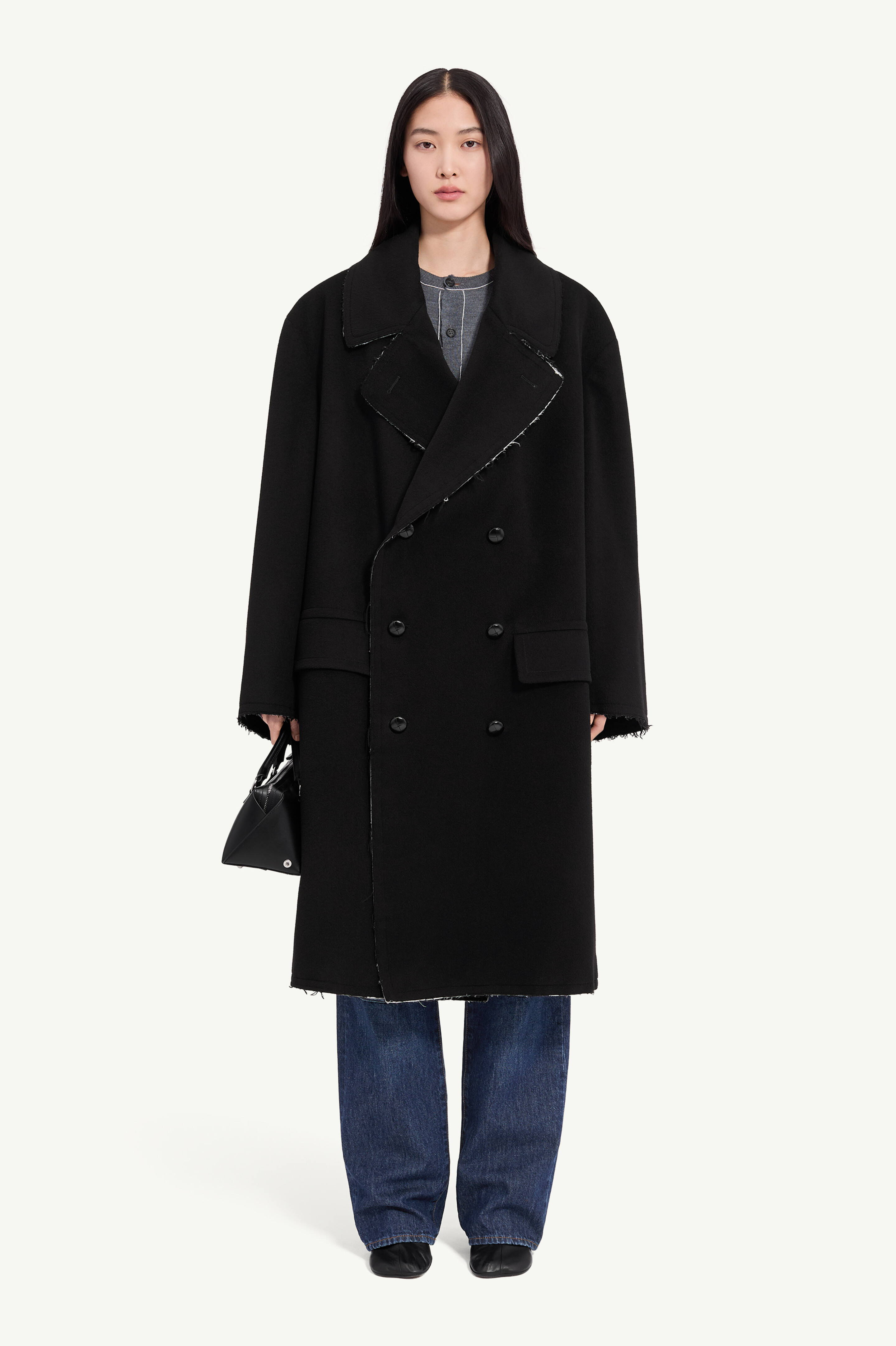 Raw-edge wool coat