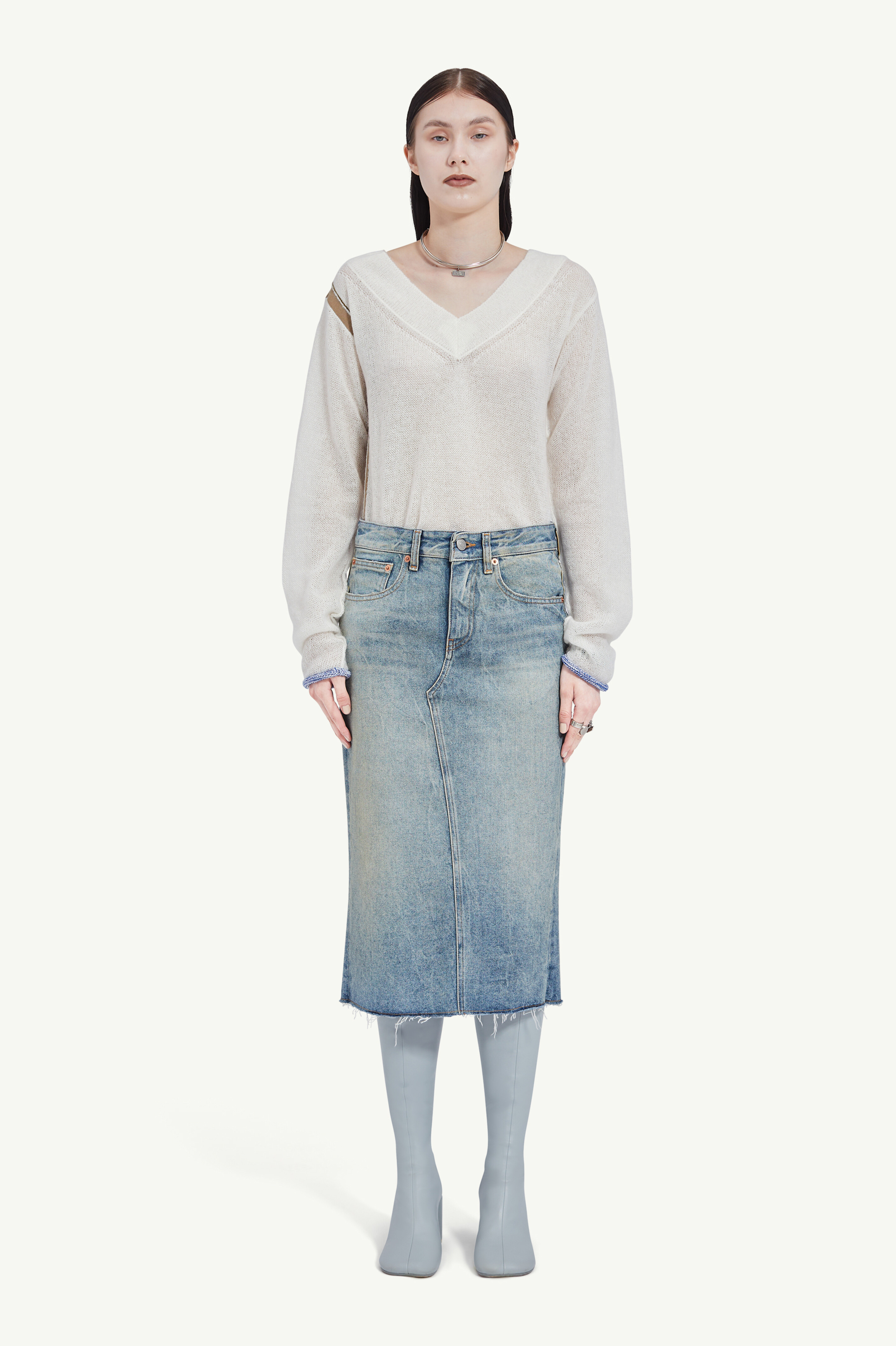 Mid-length denim skirt