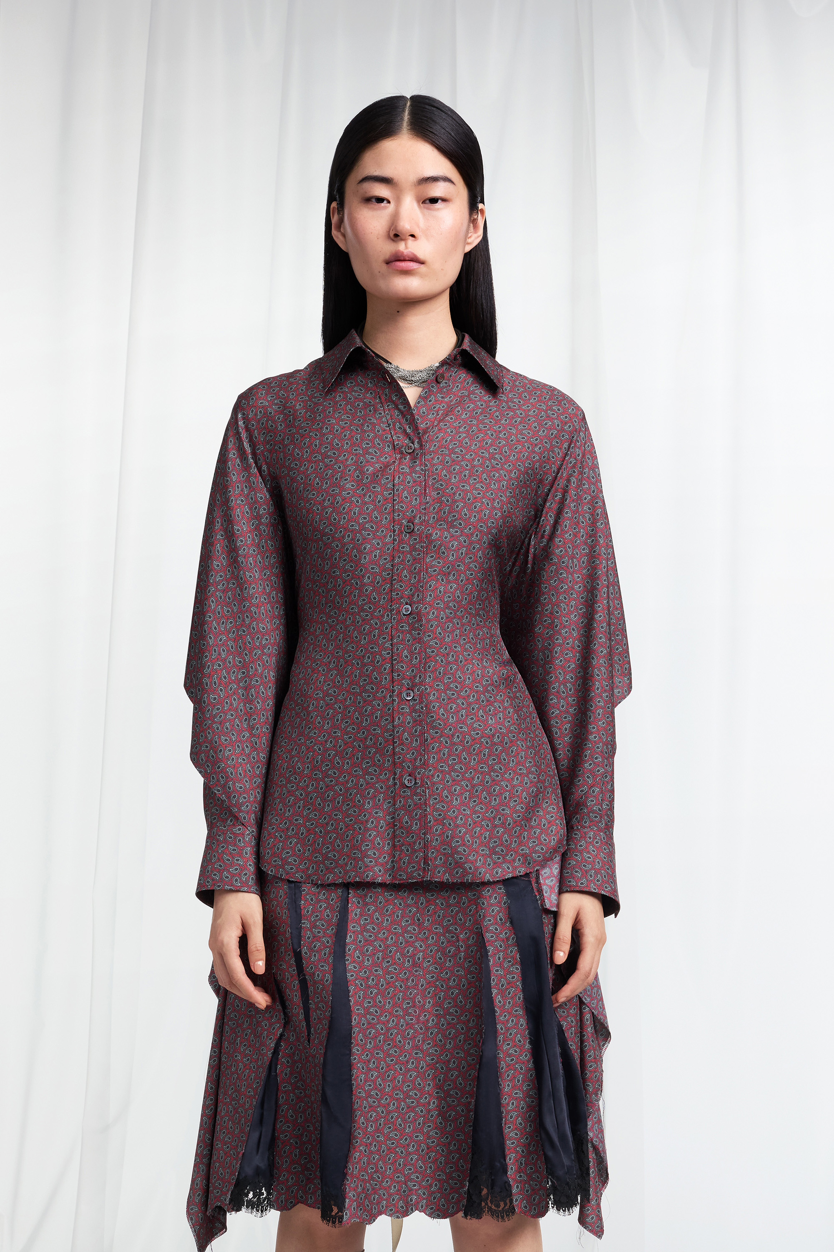 Cape-Sleeve Paisley Print Shirt