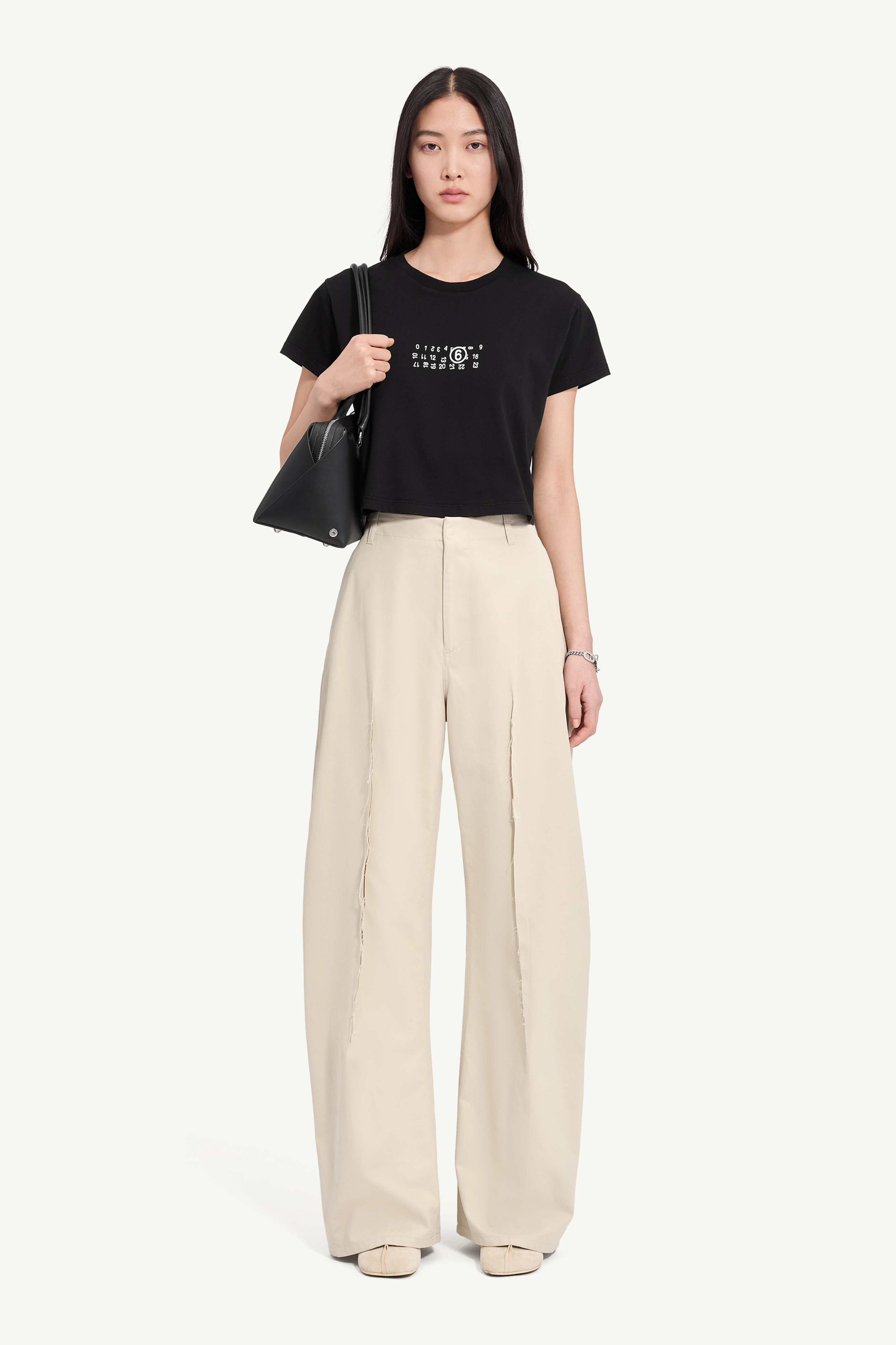 Light cotton twill wide-leg trousers