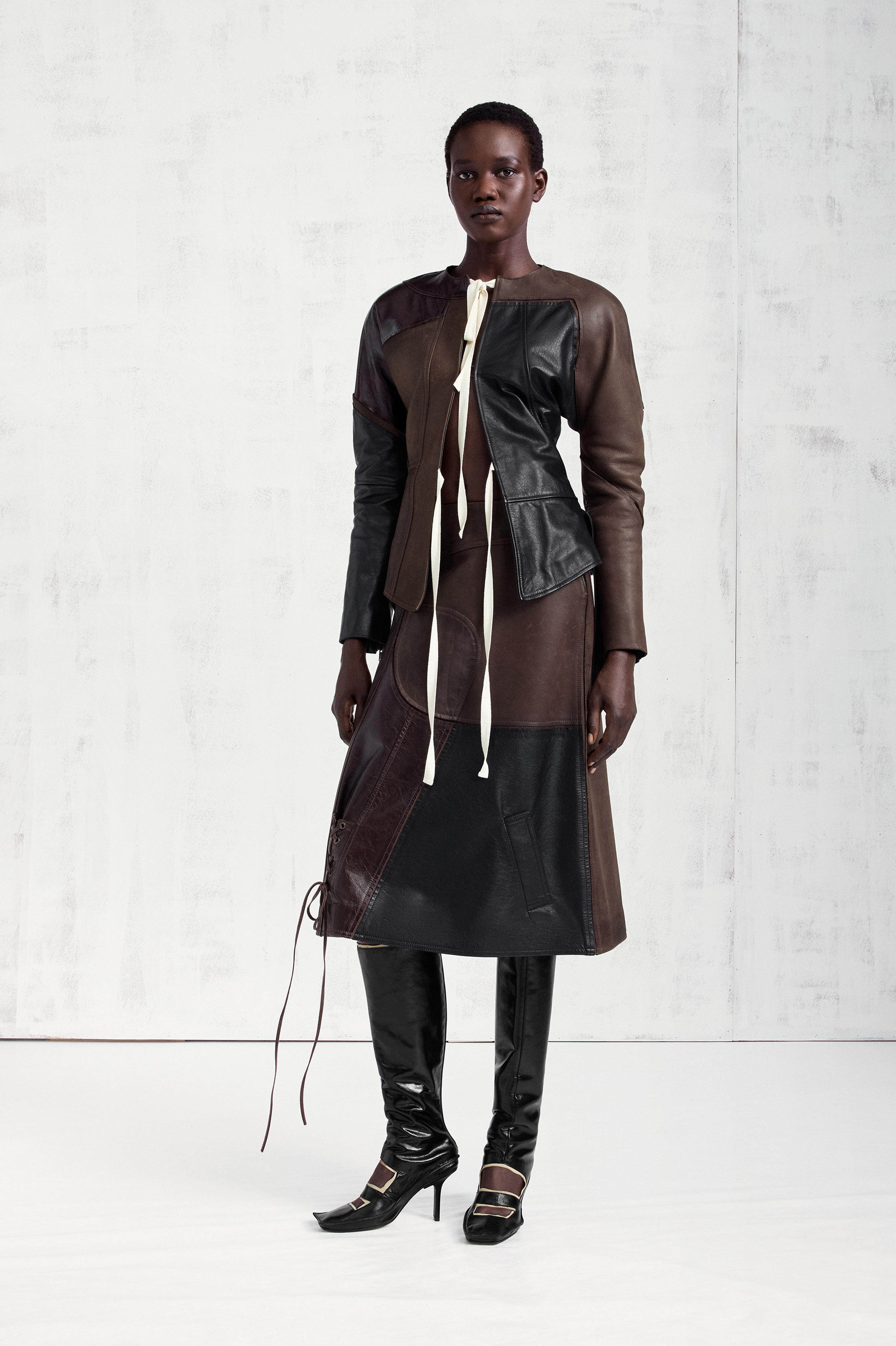 Assemblage Calf Leather Midi Skirt