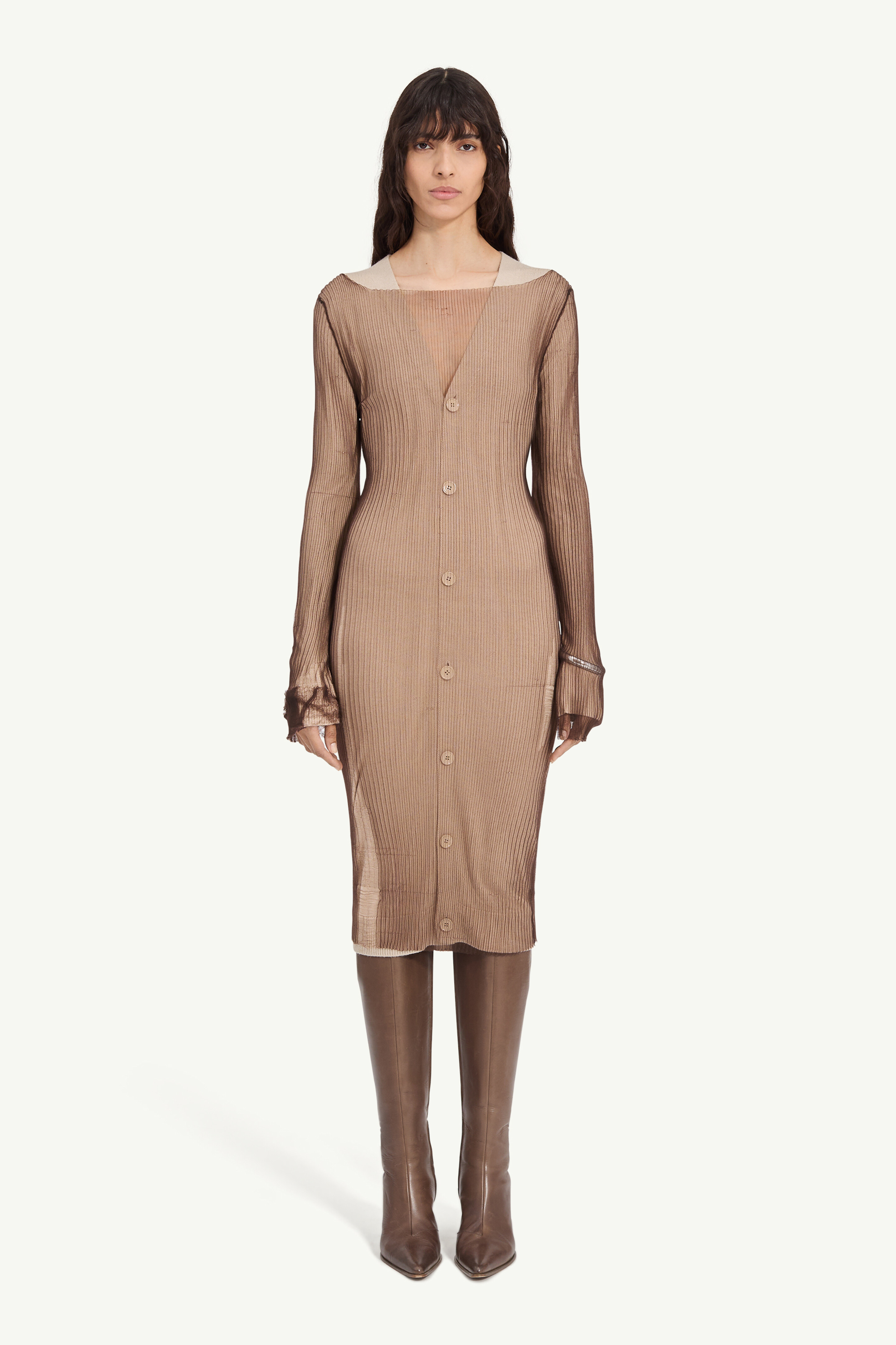 Ribbed midi dress with overlay