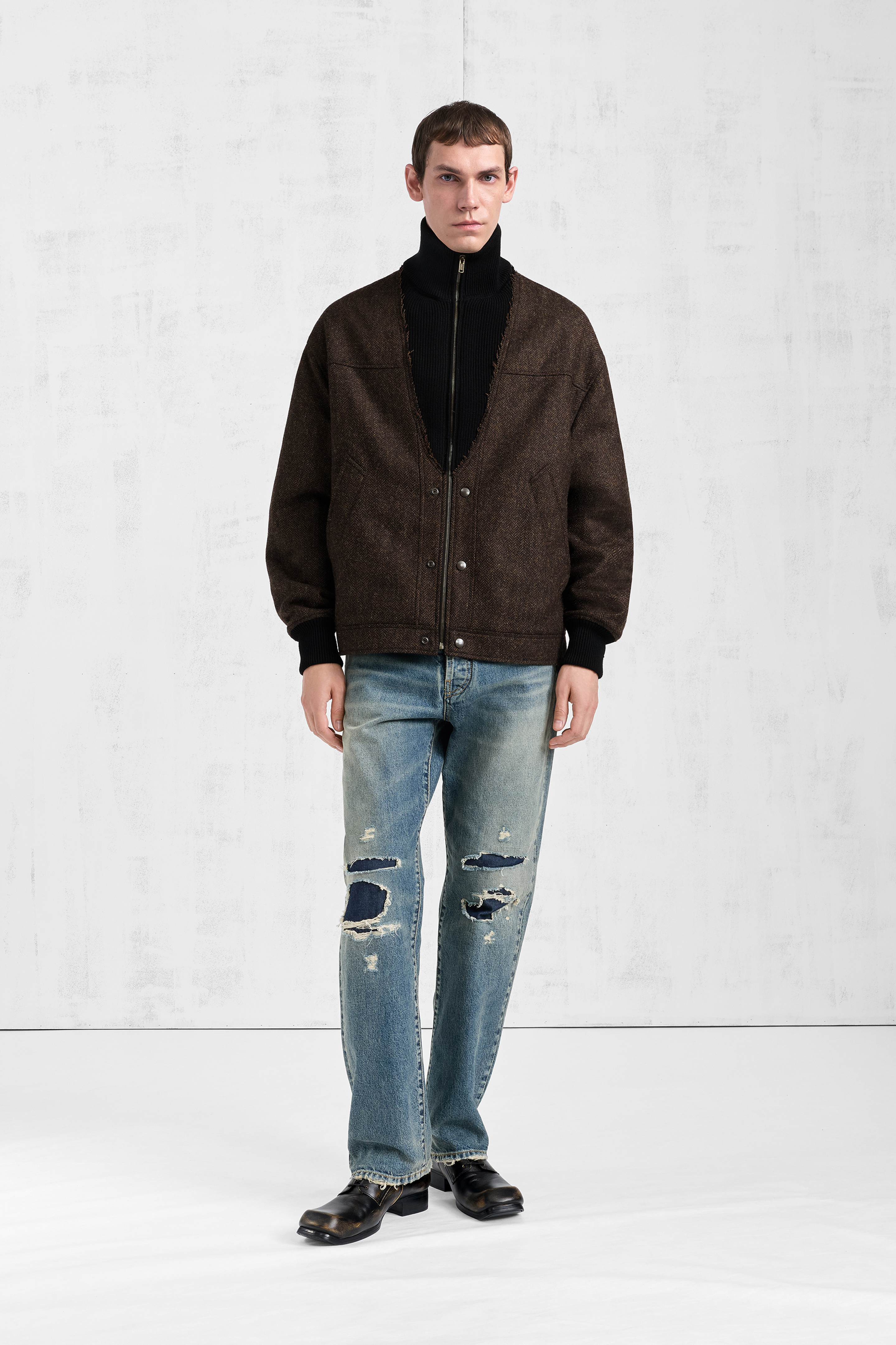 Veste zipp&eacute;e &agrave; motif chevrons en laine