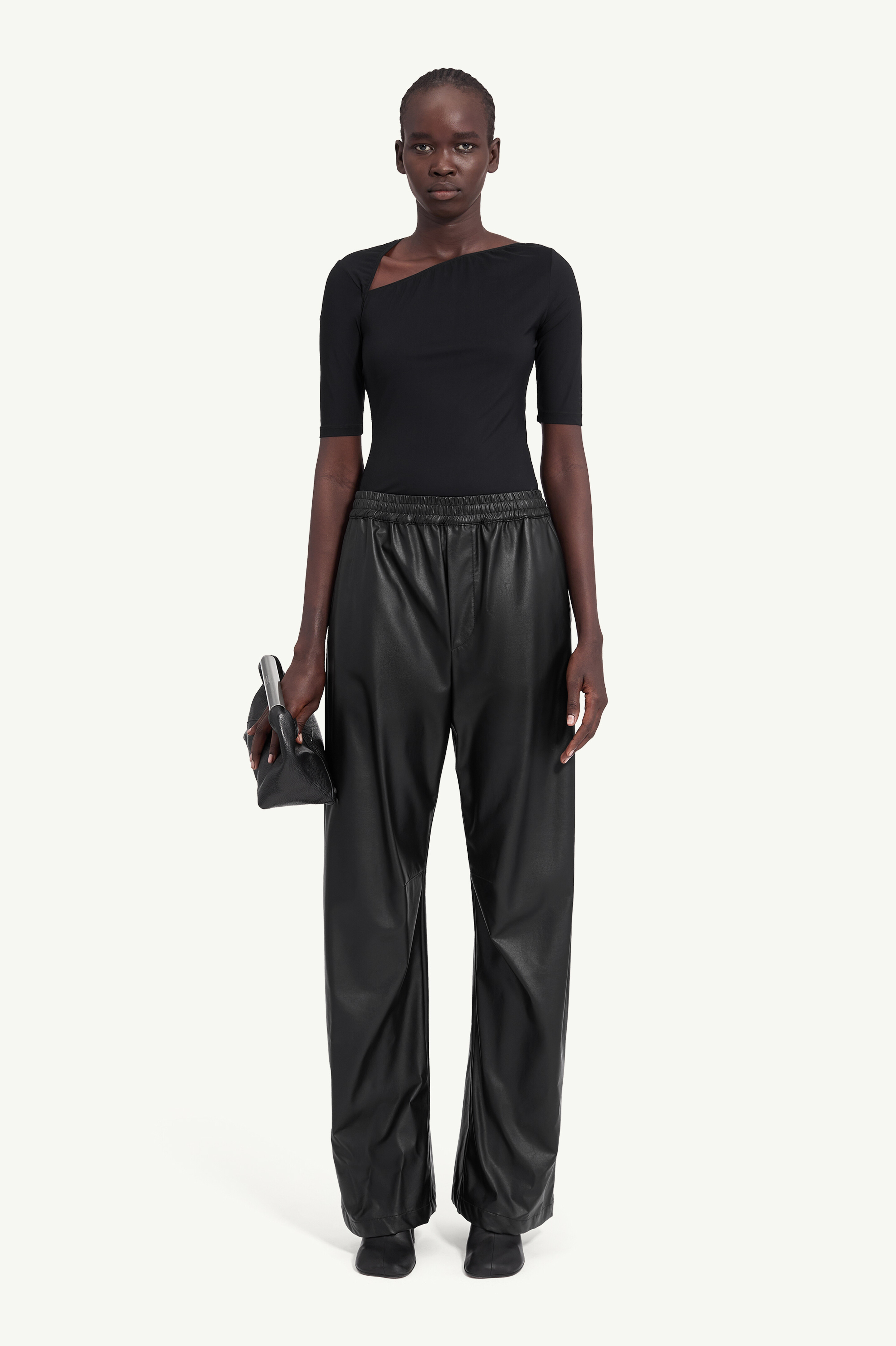 Light pleather wide-leg trousers
