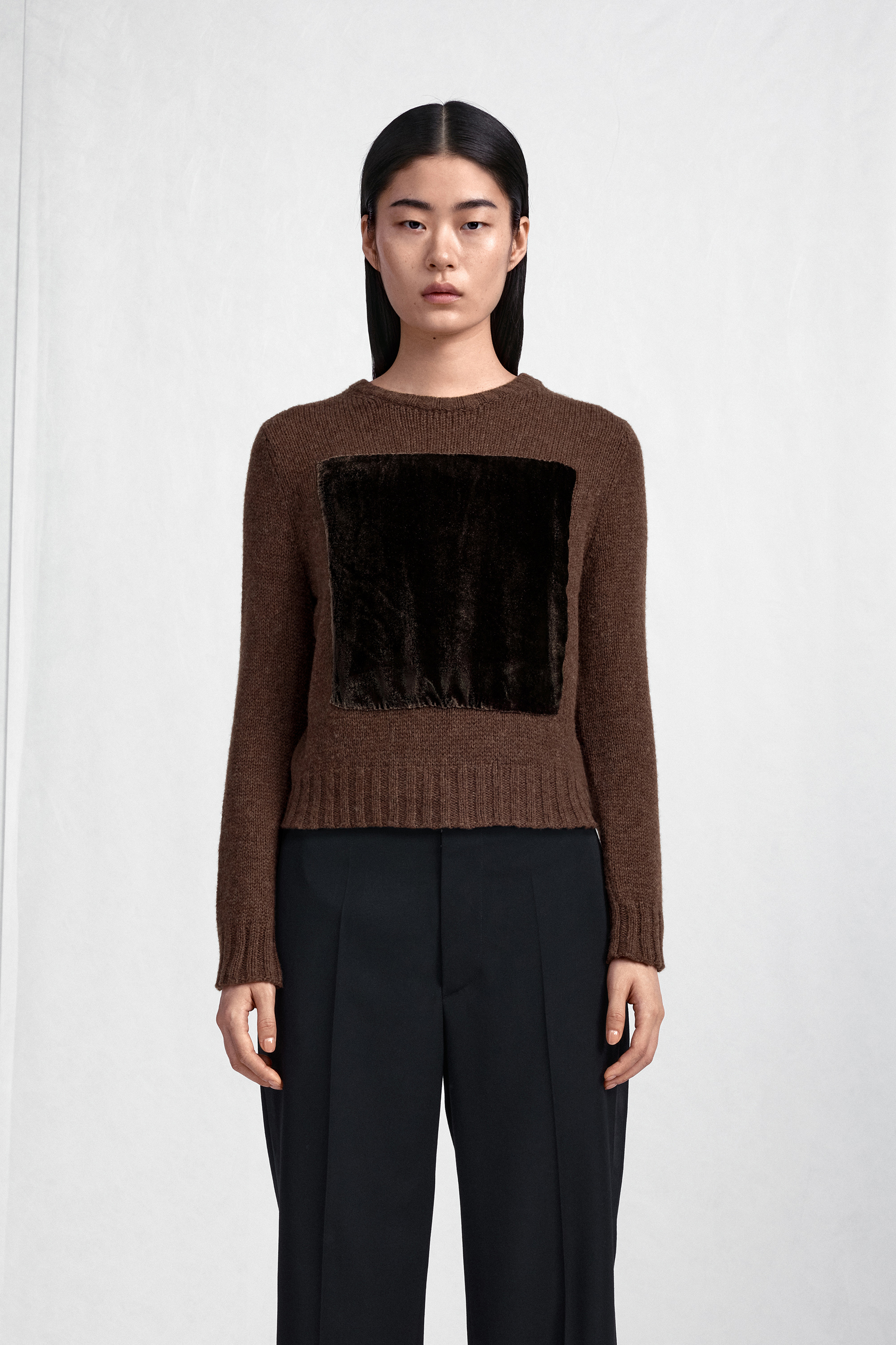 Velvet-Panel Wool Sweater