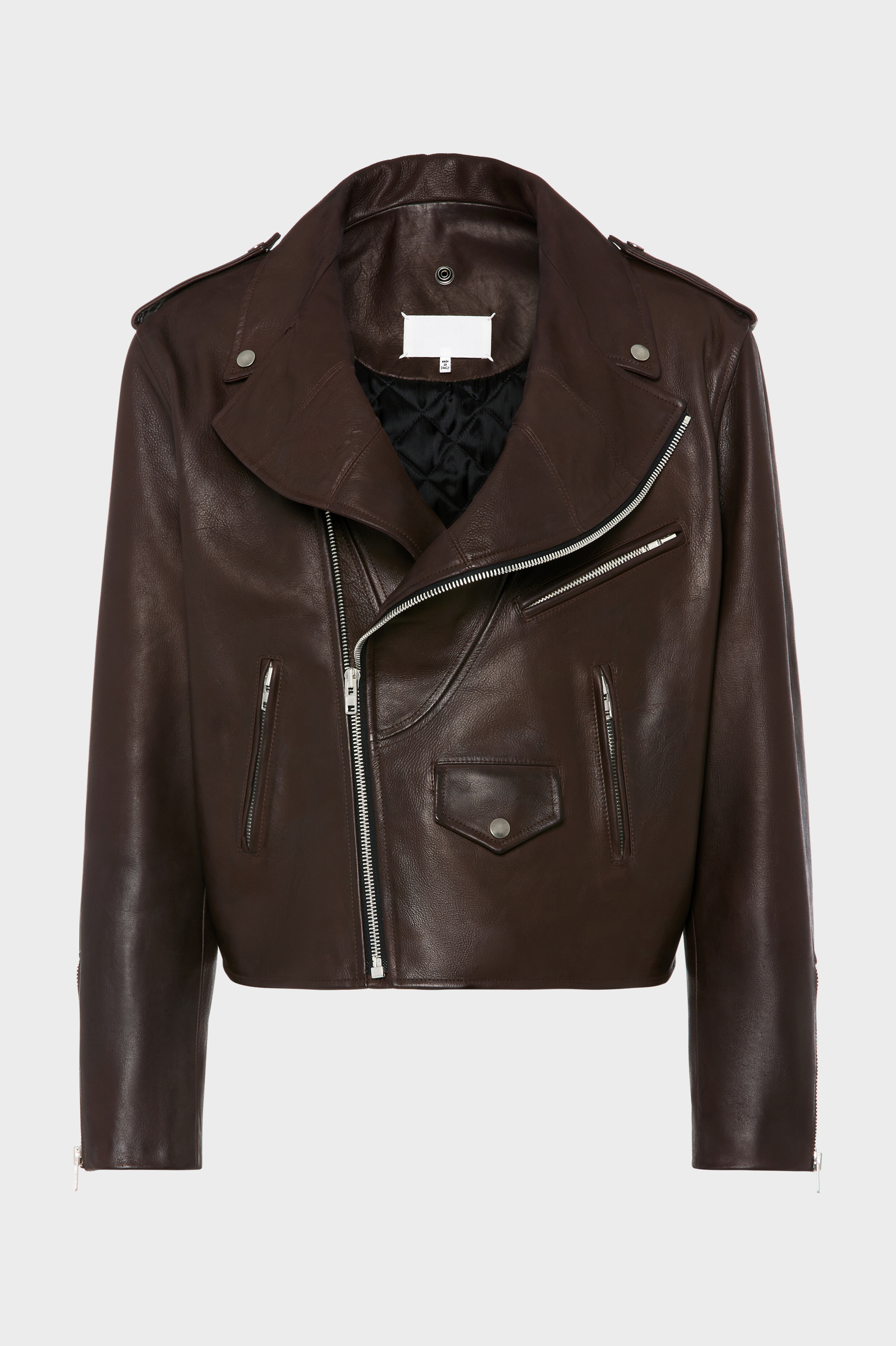 Folded Collar Leather Biker Jacket