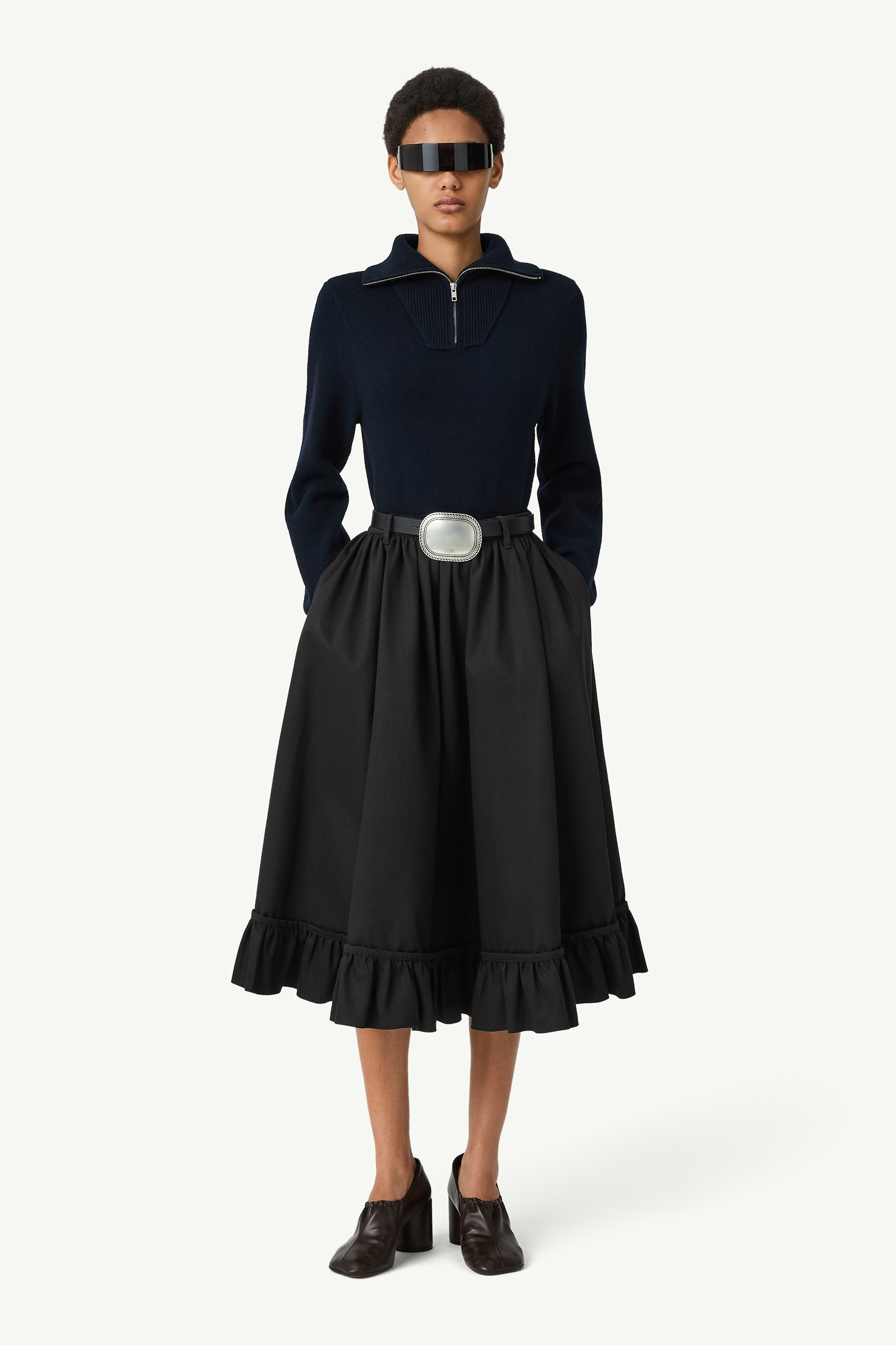 Quilted lining gathered skirt