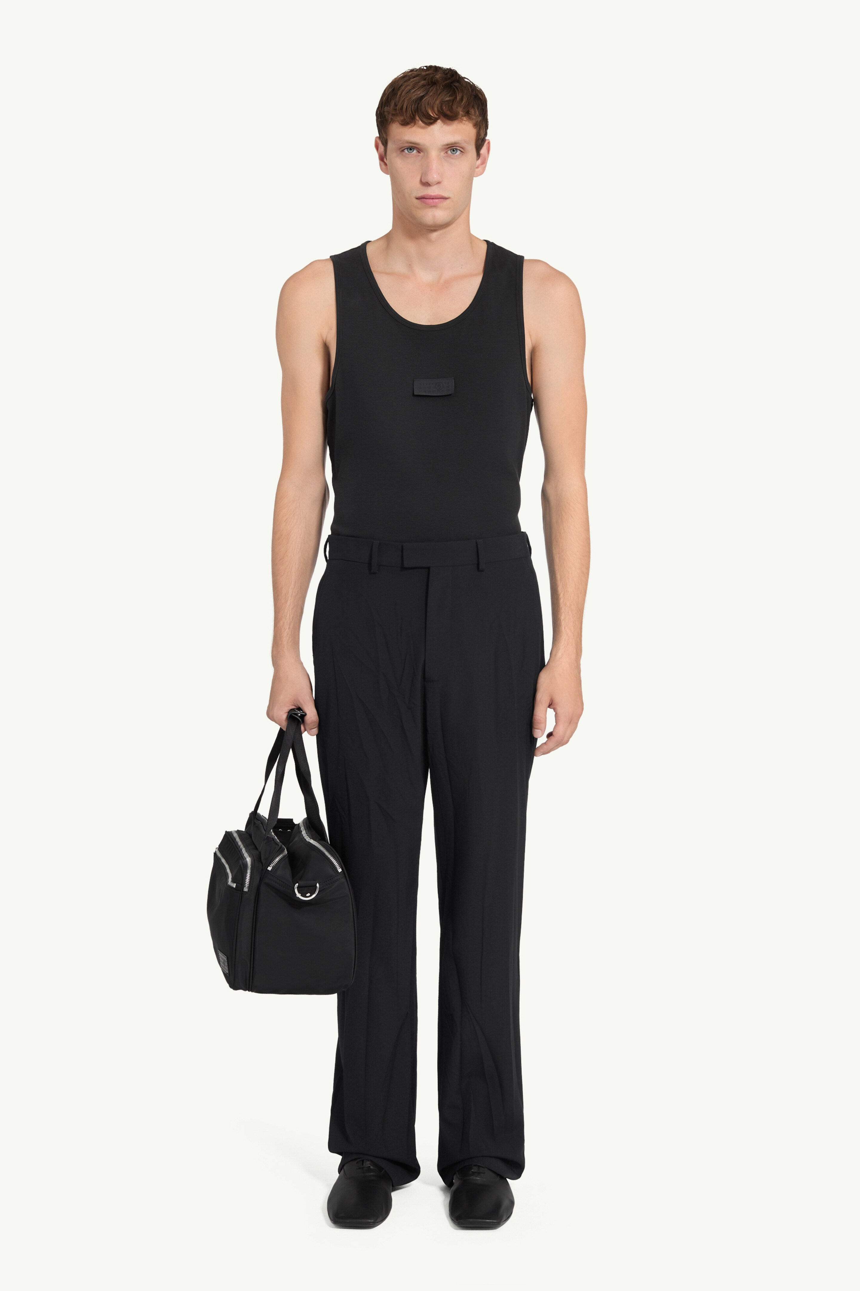 Creased wool-blend trousers