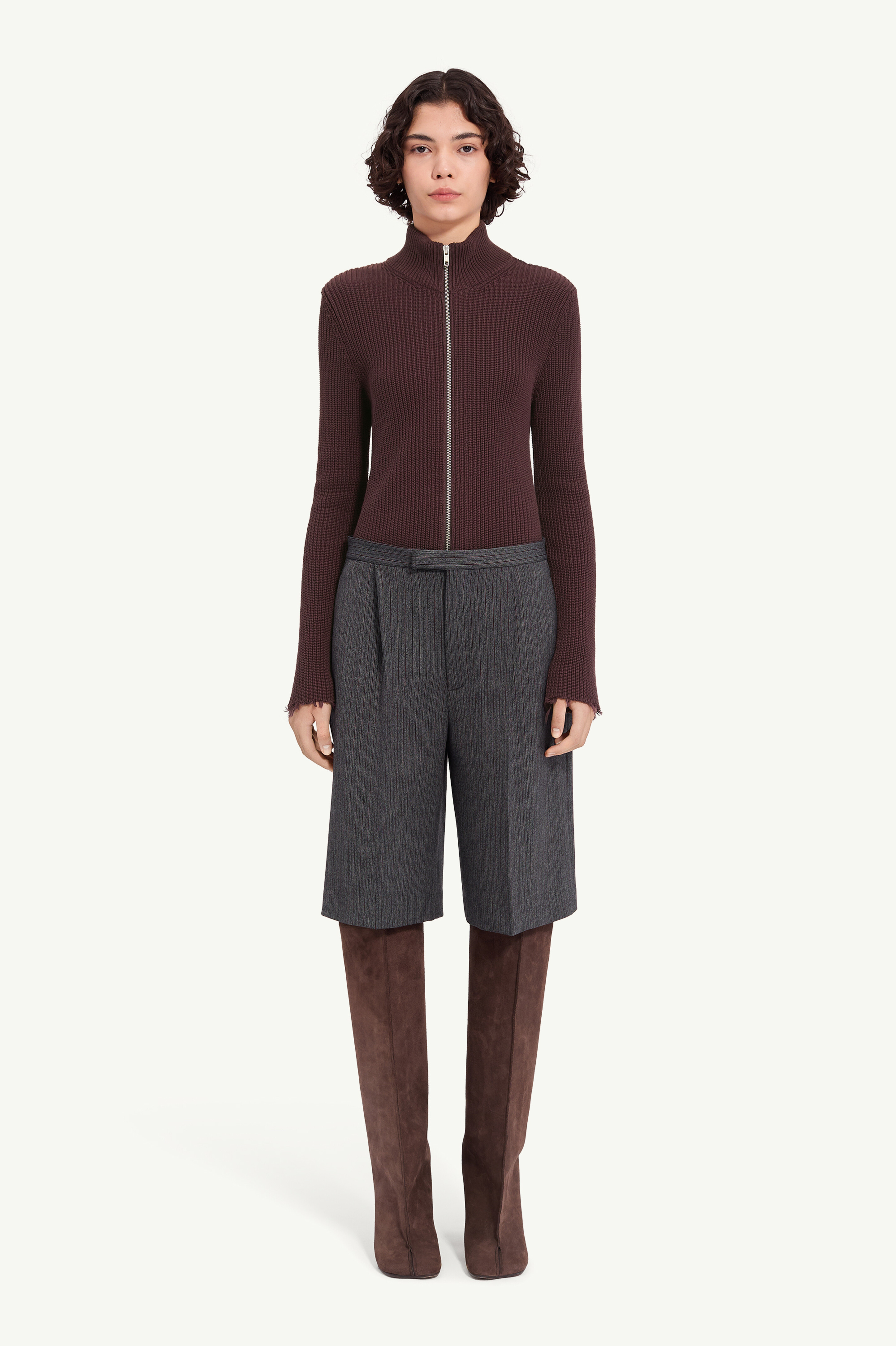 Striped wool blend tailored shorts